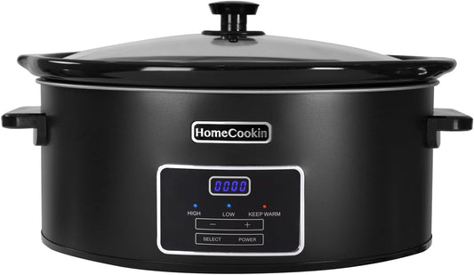 HOMECOOKIN 6 Quart Programmable Slow Cooker, Kitchen Appliances, Perfect Kitchen Small Appliance for Family Dinners, Black Stainless Steel
