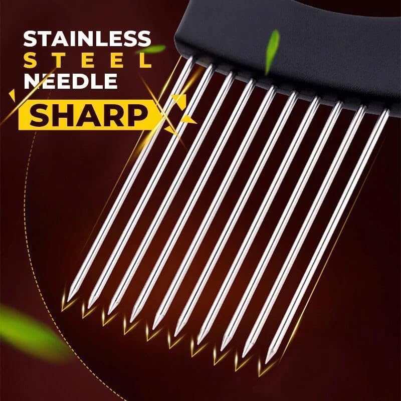 Onion Slice Holder, 2024 New Stainless Steel Holder for Slicing, Chopper Assistant Tool, Cutter for Meat, Onion, Potato, Tomato Kitchen Gadgets (Red, 1 Pack)