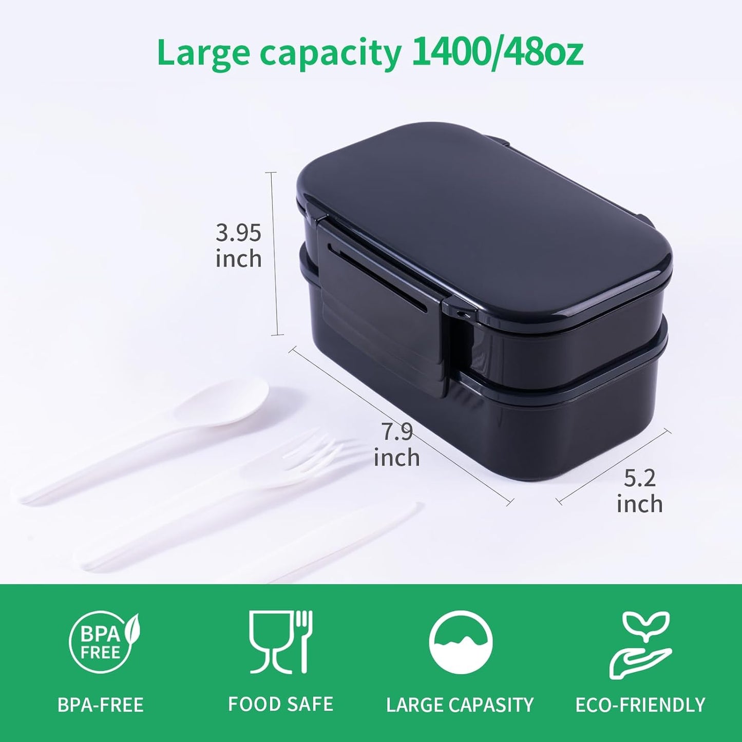 Lunchneo bento box for adults, separate for men and women, set of utensils and dipping containers, cute Japanese bento box, microwave heatable(Black)