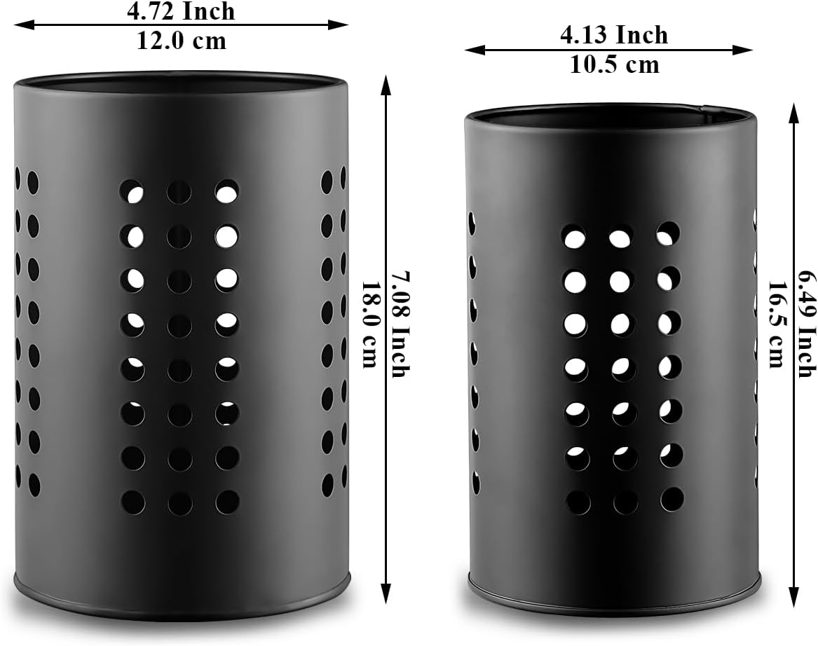 Evanda Kitchen Utensils Holder for Countertop Pack of 2, Stainless Steel Black Utensils Caddy, Farmhouse Stylish Organizer and Kitchen Decor Utensil Crock, Gift for New House New Apartment