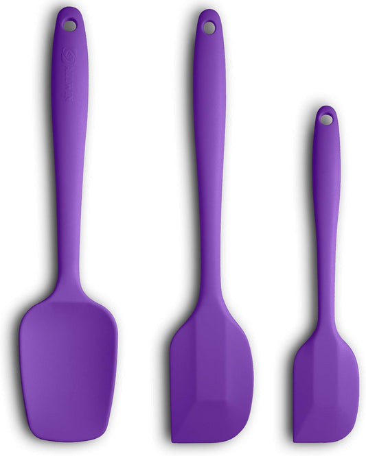 Silicone Spatula 3-piece Set, Ergonomic Handle High Heat-Resistant Spatulas, Non-stick Rubber Spatulas with Stainless Steel Core, Purple