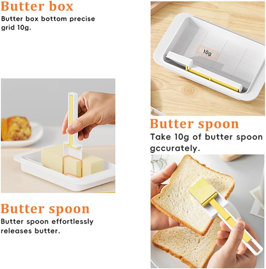 Butter Dish with Precision Spoon, Countertop and Refrigerator, Keep Butter Fresh, Easy Scoop, Plastic Butter Keeper Tray Box for East/West Coast Butter (Black, Large)