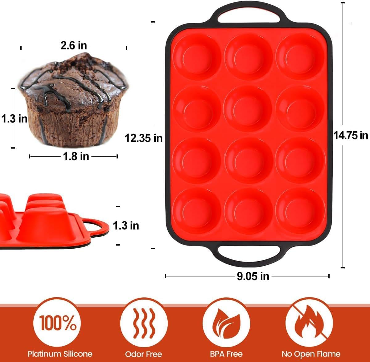 FUNBAKY Silicone Muffin Pan With Metal Frame, Muffin Tins Nonstick 12 Cups Regular Size Muffin Pan for Baking Muffin, Cupcake Food Grade