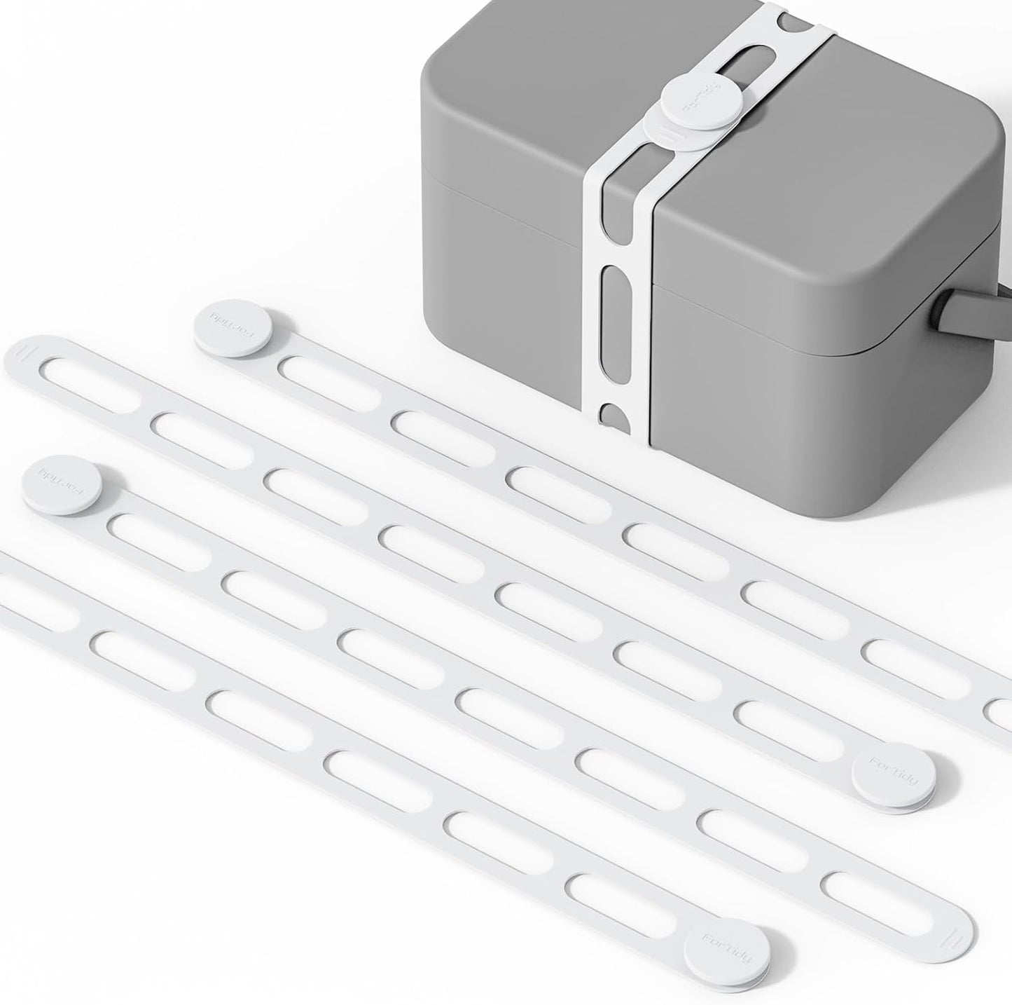 Silicone Utility Strap for Slow Cooker Lid, Pot, Bento Box, 21.65 In Reusable Elastic Self-Lock Silicone Tie for Bundling or Organizing Curtain, Cords, Yoga Mat, Camping Mat, 4pcs (White)