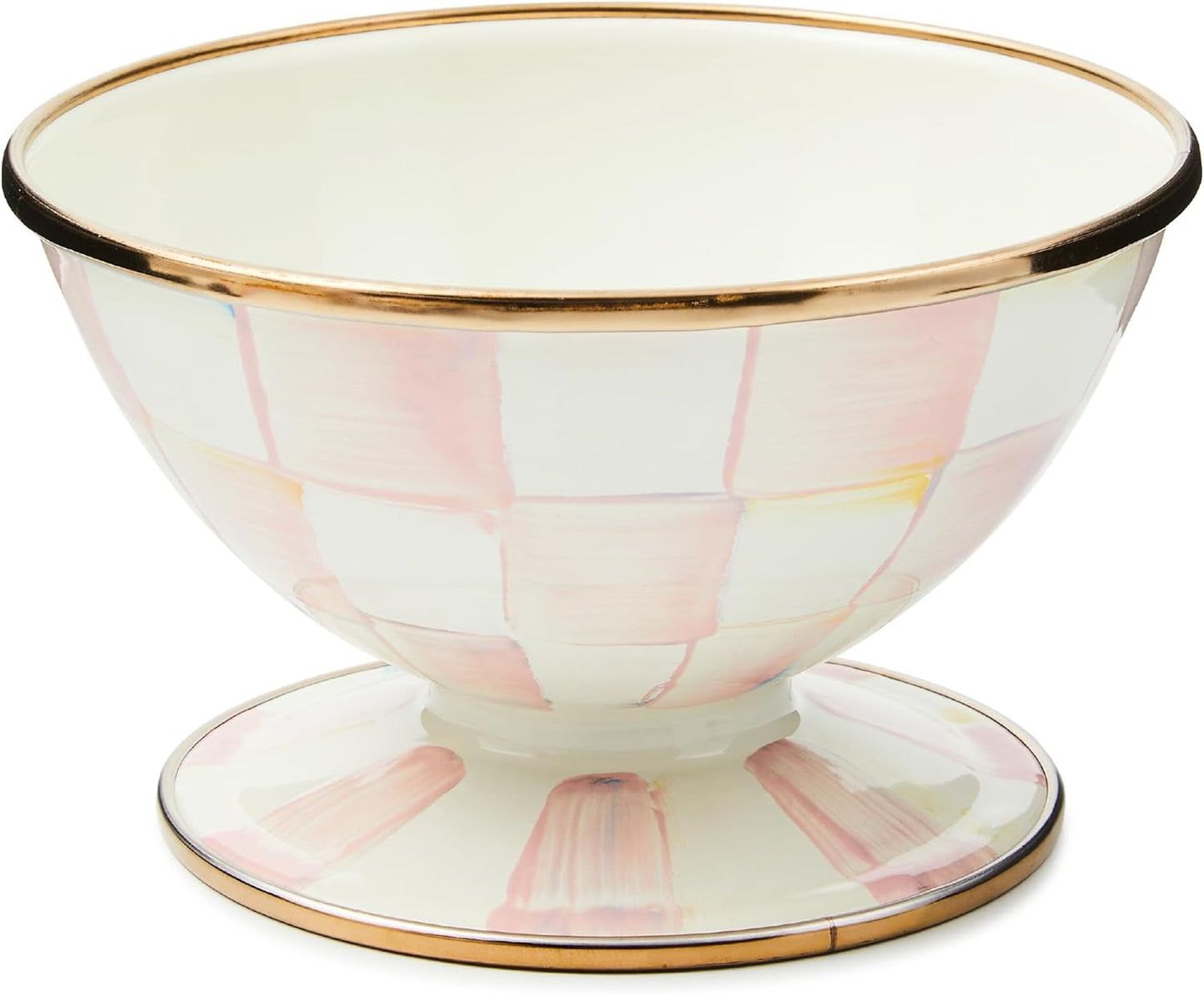 MACKENZIE-CHILDS Enamel Ice Cream Bowl, Serving Bowl for Entertaining, 2-Cup Capacity, Pink-and-White Rosy Check