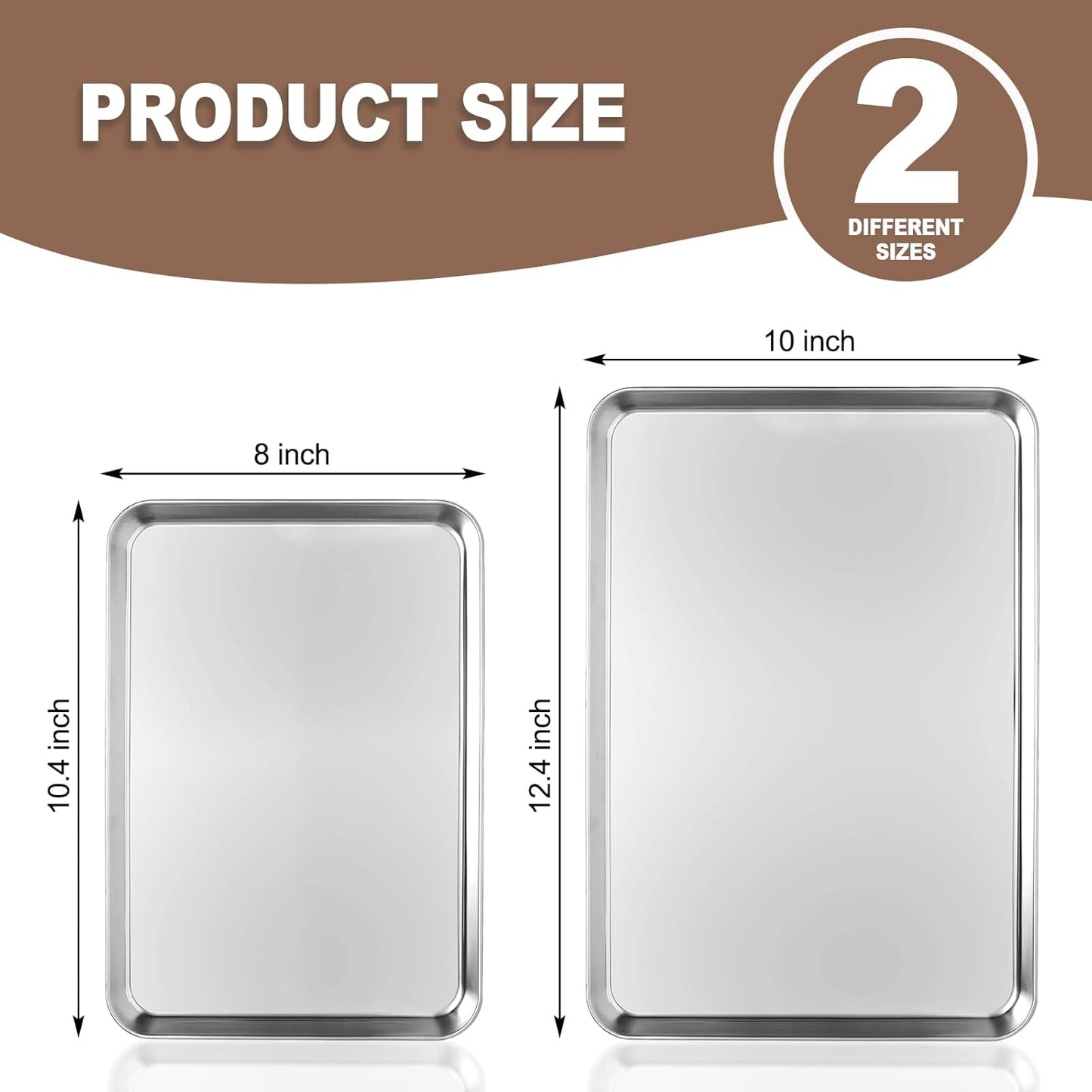 Cookie Sheets for Baking, Stainless Steel Baking Sheet Cookie Sheet, 10/12 Inch Toaster Oven Pans Set of 2, Dishwasher Safe & Mirror Finish & Rust Resistant