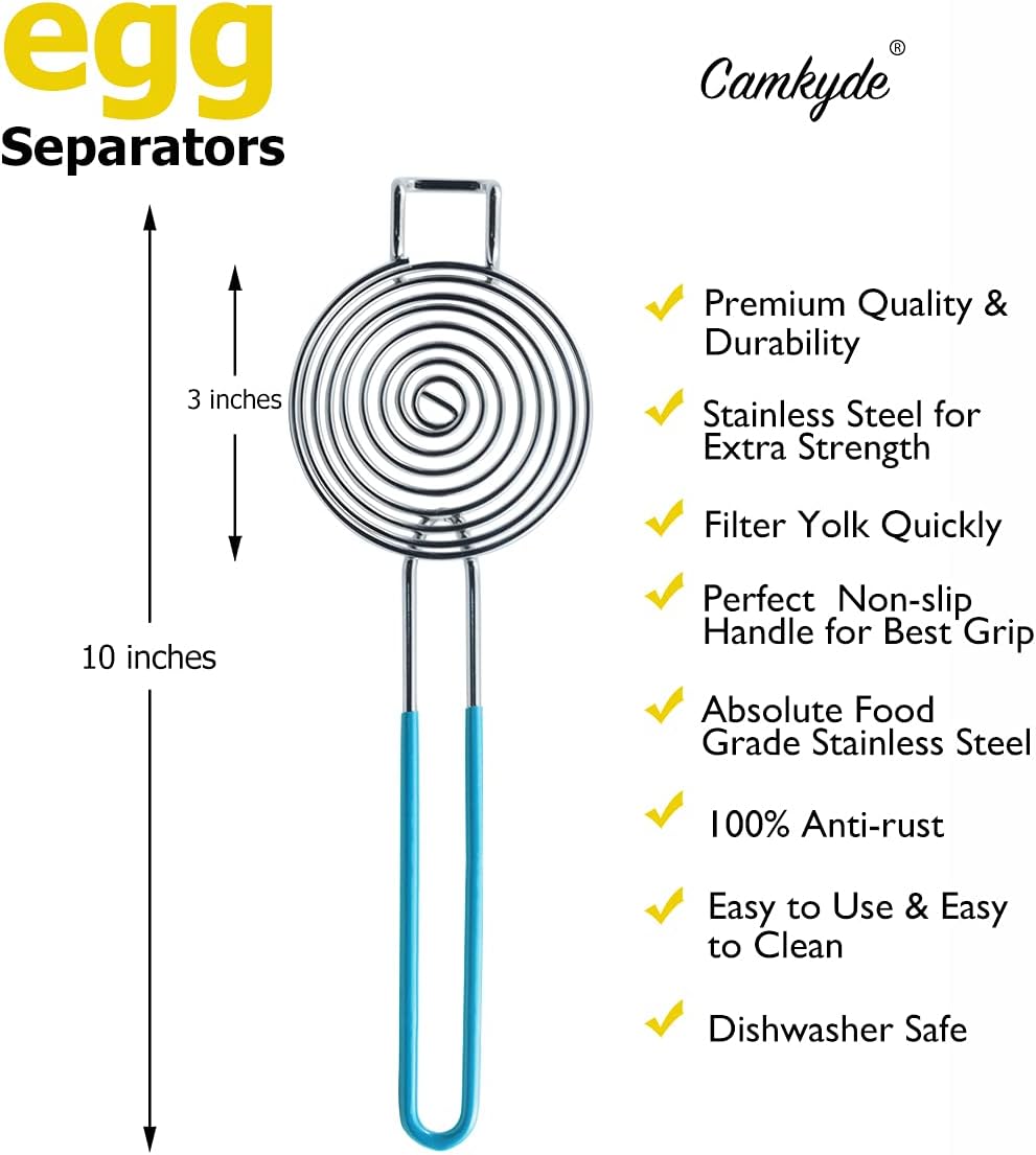 CAMKYDE Egg Separator Food Grade Stainless Steel Egg Yolk White Separation Tool (Blue)
