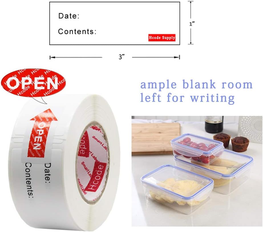 Hcode 1 x 3'' Self-Adhesive Removable Freezer Food Storage Labels - Easy Clean Leaves No Residue - Meal Prep Labels Plastic Paper Sticker Perfect for Reusable Containers 300 Stickers(1x3 Fill in)