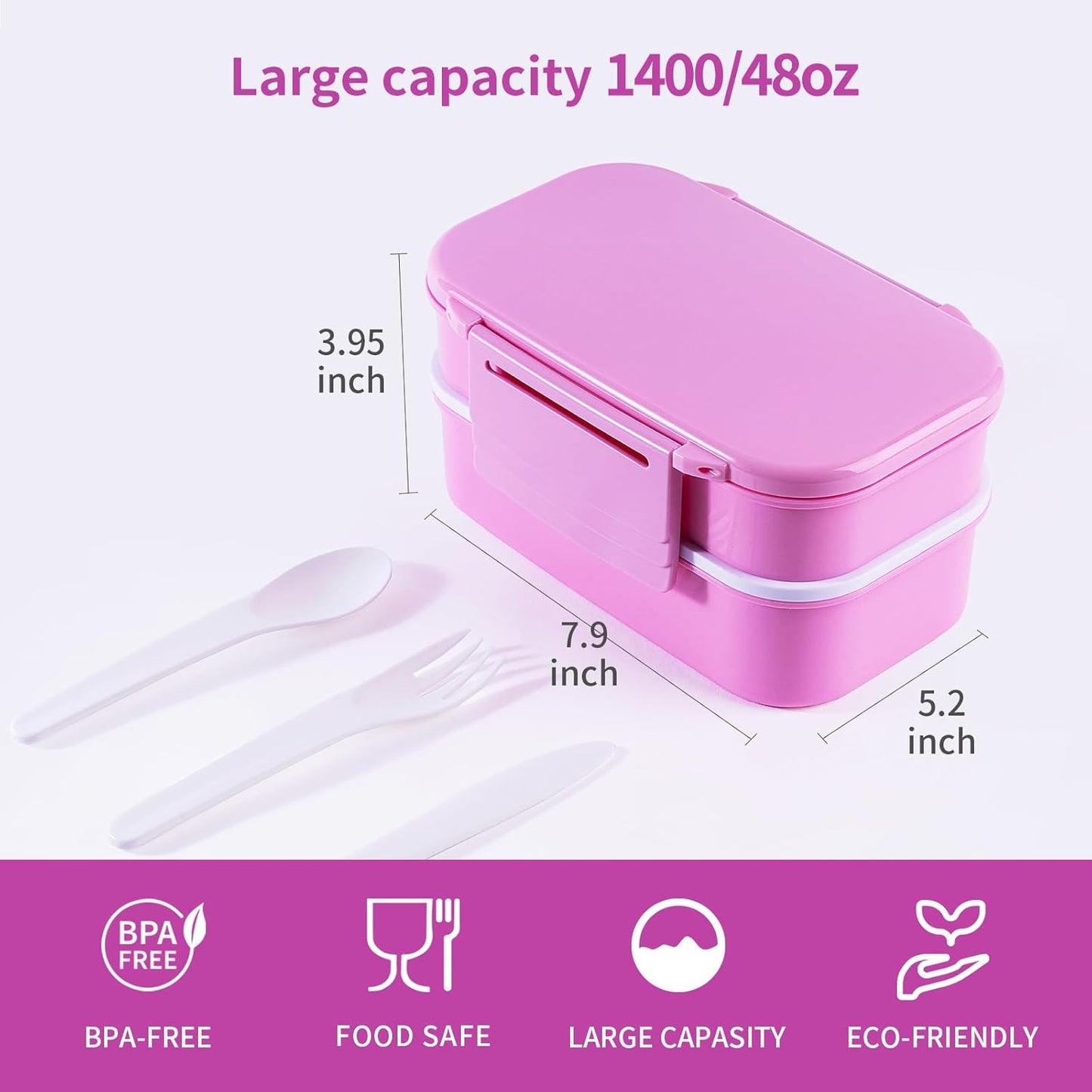 Lunchneo bento box for adults, separate for men and women, set of utensils and dipping containers, cute Japanese bento box, microwave heatable(Pink)