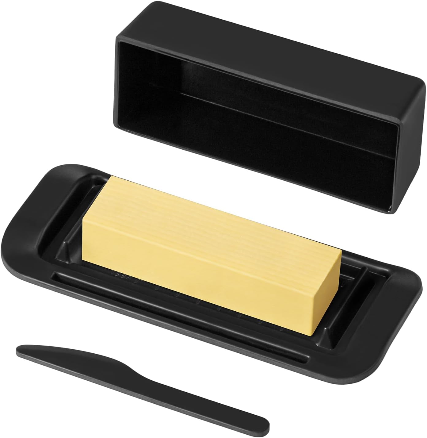 Butter Dish with Lid for Countertop, Butter Dish with Knife, Butter Keeper for Kitchen or Fridge, Bamboo Fiber Butter Tray, Butter Holder for 1 Stick Butter, BPA-free, Dishwasher Safe(Black)