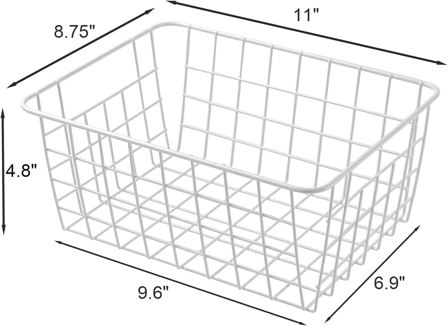 11" Upright Freezer Storage Baskets, White Wire Storage Bins Small Bakset for Freezer, Pantry, Bathroom Organizing, Set of 4