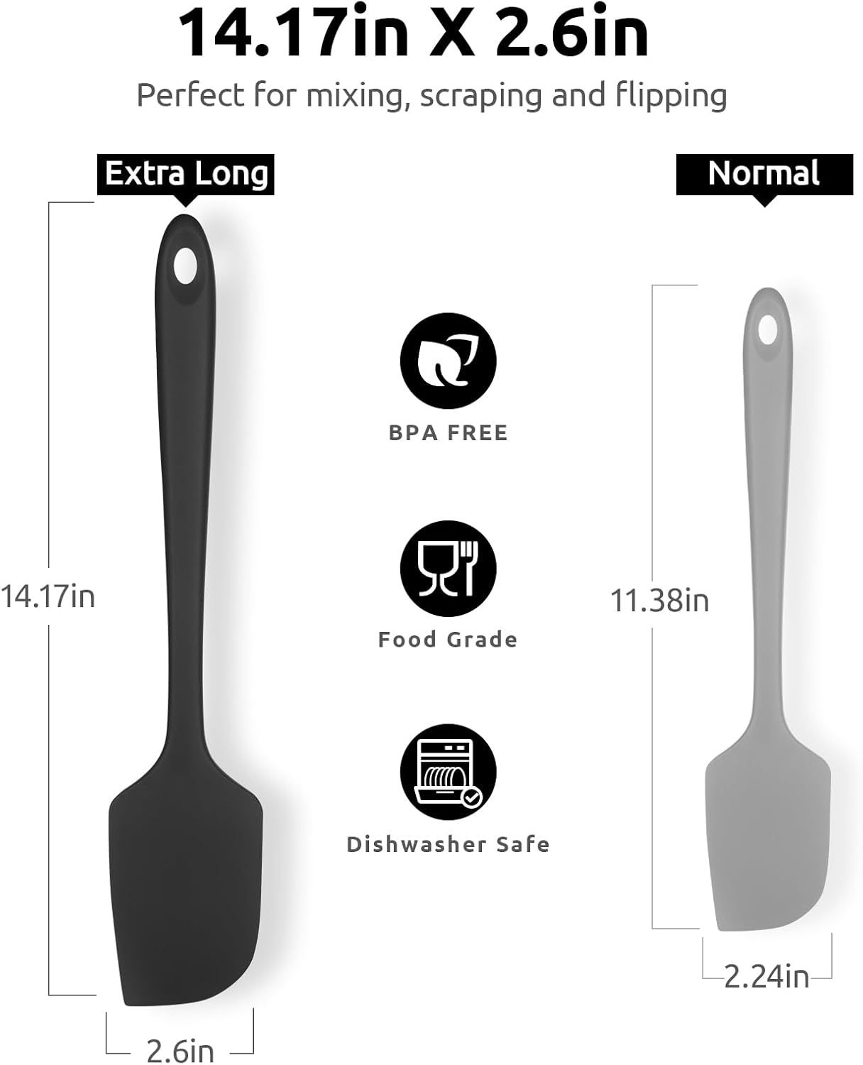14in Extra Large Silicone Spatula: U-Taste 600ºF Heat Resistant Flexible Silicon Mixing Stirring Cooking Scraping Baking Bowl Scraper Seamless Spreader for Kitchen Nonstick Cookware (Black)