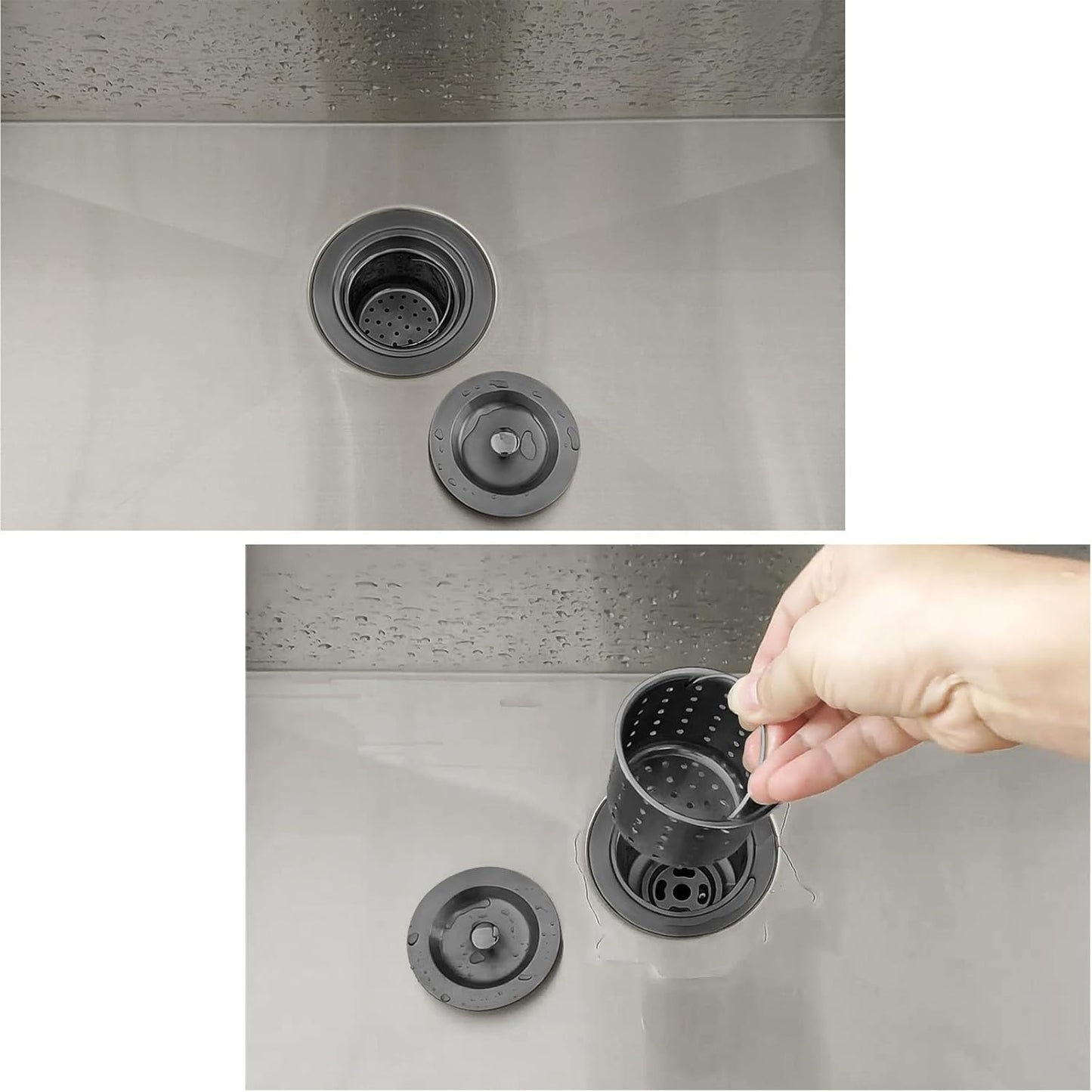 3-1/2-Inch Kitchen Sink Drain Strainer Assembly Kit Black, GZILA Deep Waste Basket Strainer with Sealing Lid Sink Stopper, 304 Stainless Steel