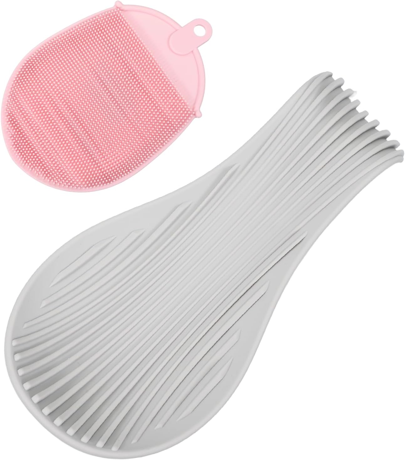 uxcell 1 Set Silicone Spoon Rest for Stove Top, Silicone Spoon Holder for Cooking Spatula, Ladle, Brush Light Grey/Pink