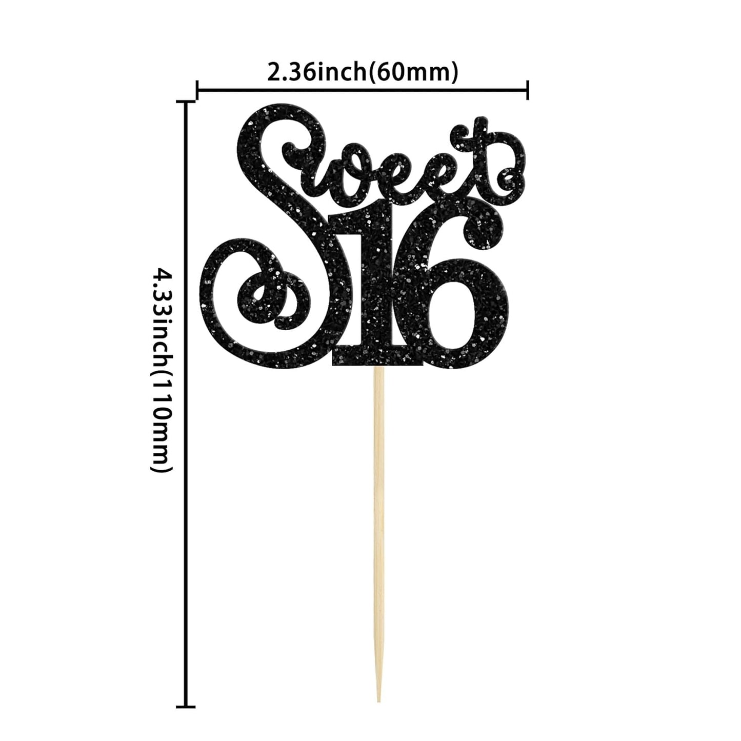 Gyufise 24 Pack 16th Birthday Cupcake Toppers Glitter Sixteen Happy Sweet 16 Cupcake Picks Cheers to 16 Years Old Cupcake Decorations for 16th Birthday Anniversary Party Cake Decorations Black