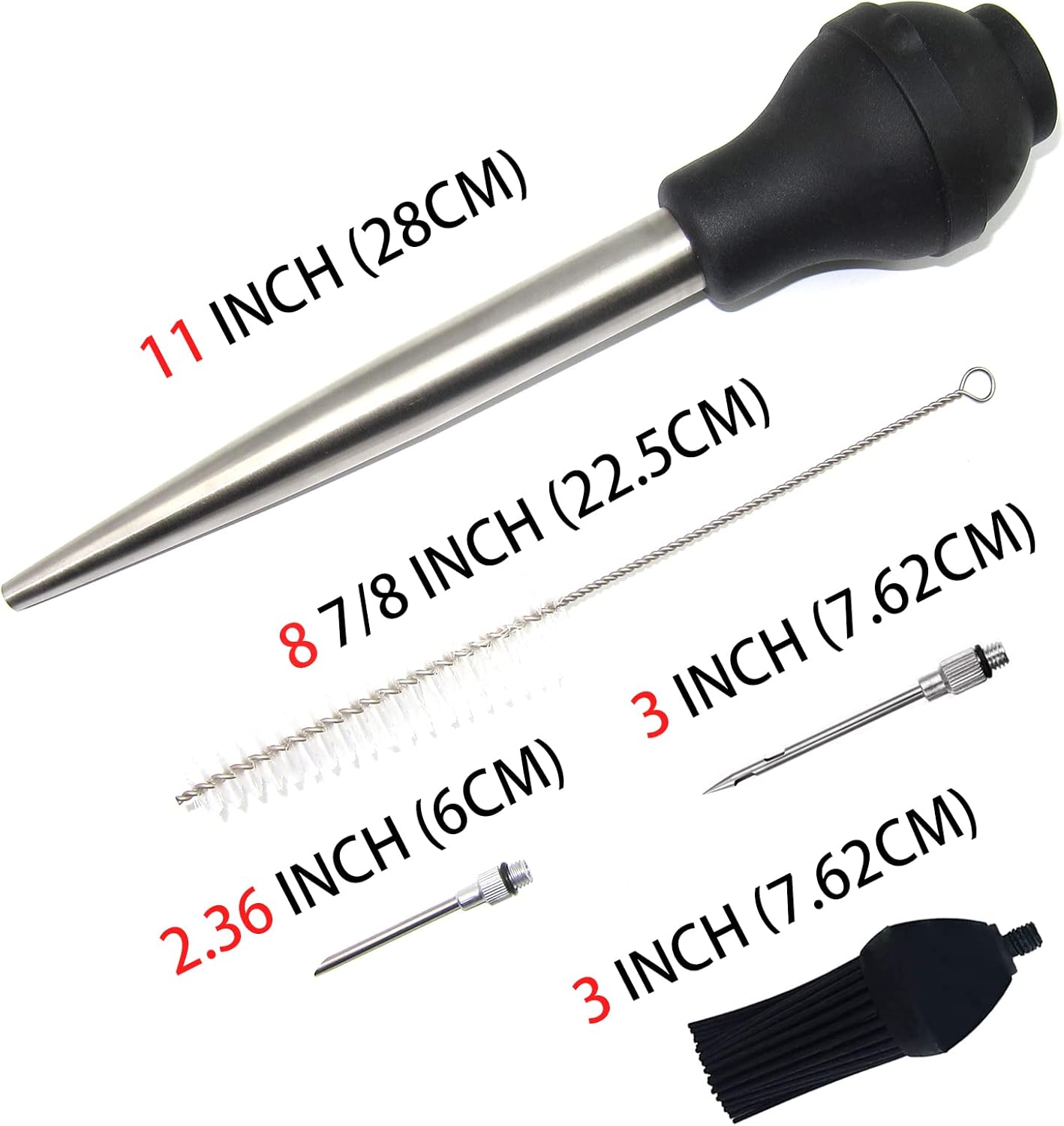 KAYCROWN Stainless Steel Turkey Baster Commercial Grade Quality Silicone Bulb Including 2 Marinade Injector Needles And Basting Brush