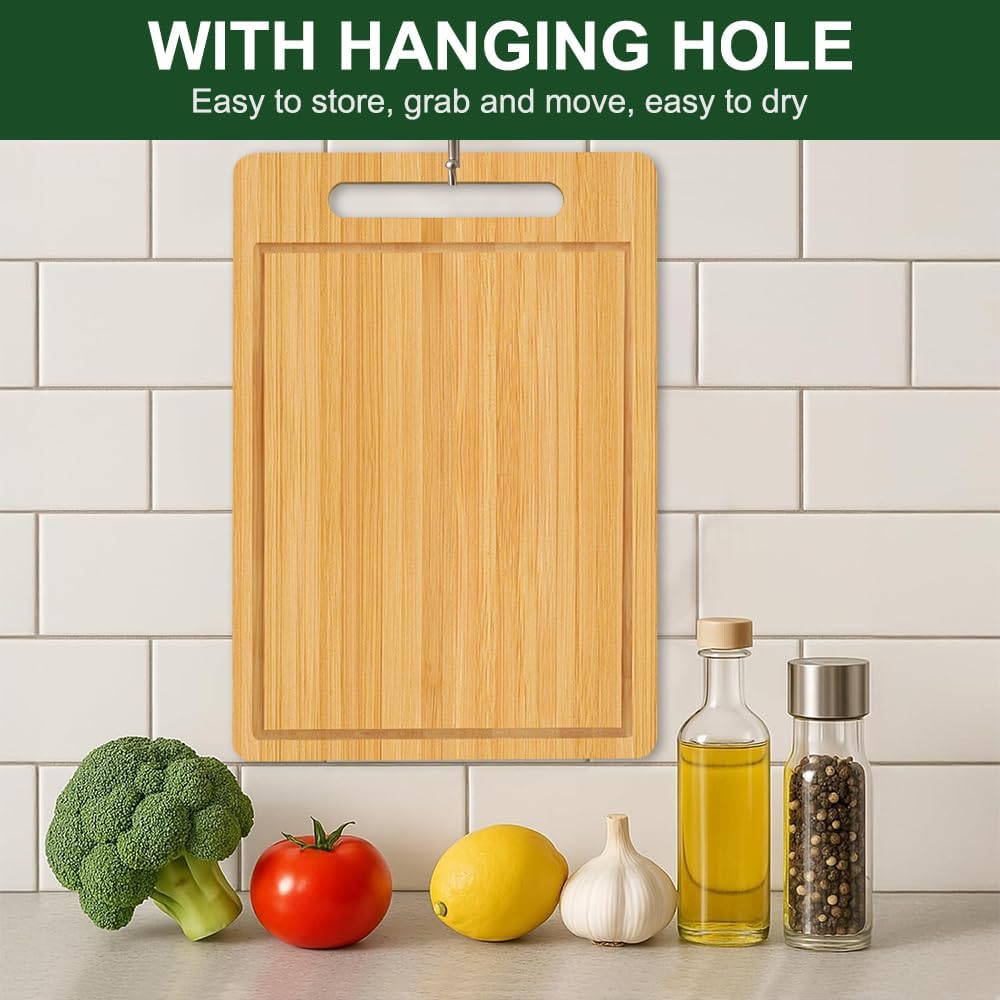 Bamboo Cutting Board, Wooden Cutting Boards for Kitchen, Wood Double Sided Food-Grade Chopping Board for Meat Cheese Vegetable (Large)