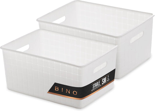 BINO | Plastic Storage Baskets Small - White | THE STABLE COLLECTION | Multi-Use Storage | Rectangular Cabinet Organizer | Baskets For Organizing with Handles | Home Office Organization and Storage
