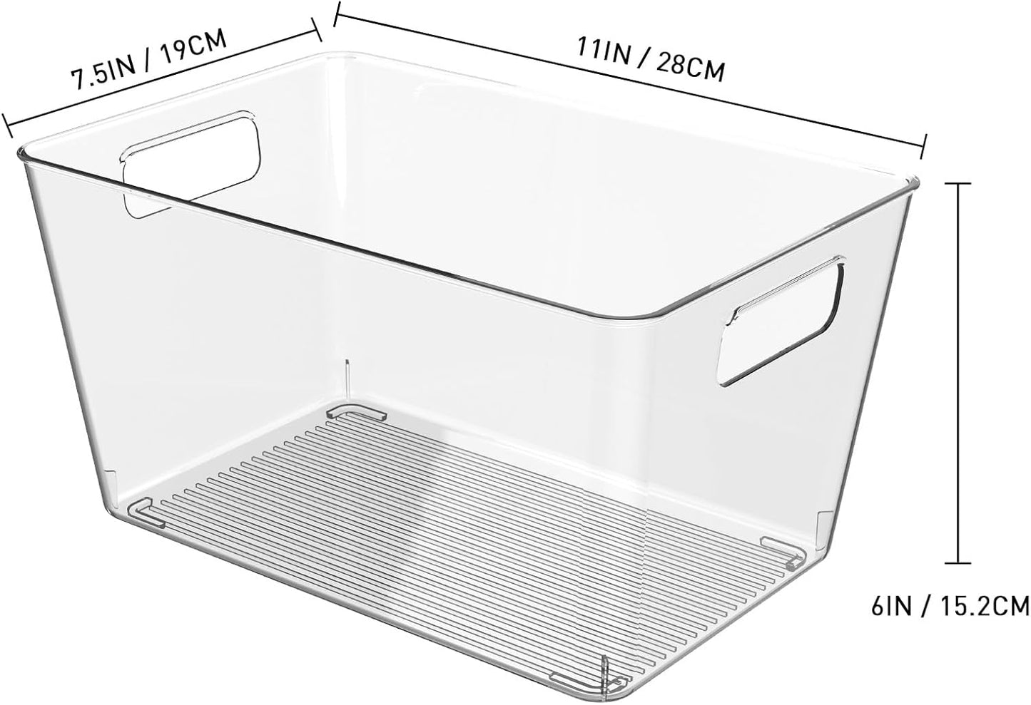 12 Pack Clear Plastic Storage Bins, 11" Large Pantry Organizer Bins with Handles, Plastic Containers for Refrigerator,BPA-Free Perfect for Kitchen,Fridge,Cabinet,Pantry,Bathroom,Closet Organization