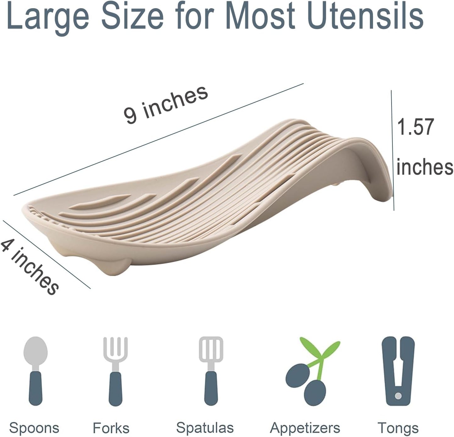 Stove Top Spoon Rest - Heat Resistant & Non-Slip Silicone Holder for Kitchen Counter, Large Cooking Utensil Rest(Khaki)