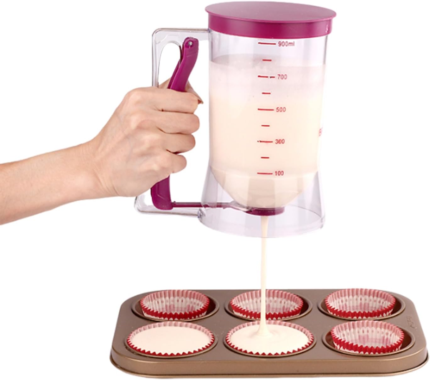 Pancake Batter Dispenser, 900ml Batter Separator with Measuring Label Cookie Separator Batter Cream Speratator for Pancakes, Cupcake, Waffle, Muffin Mix, Crepe & Cake