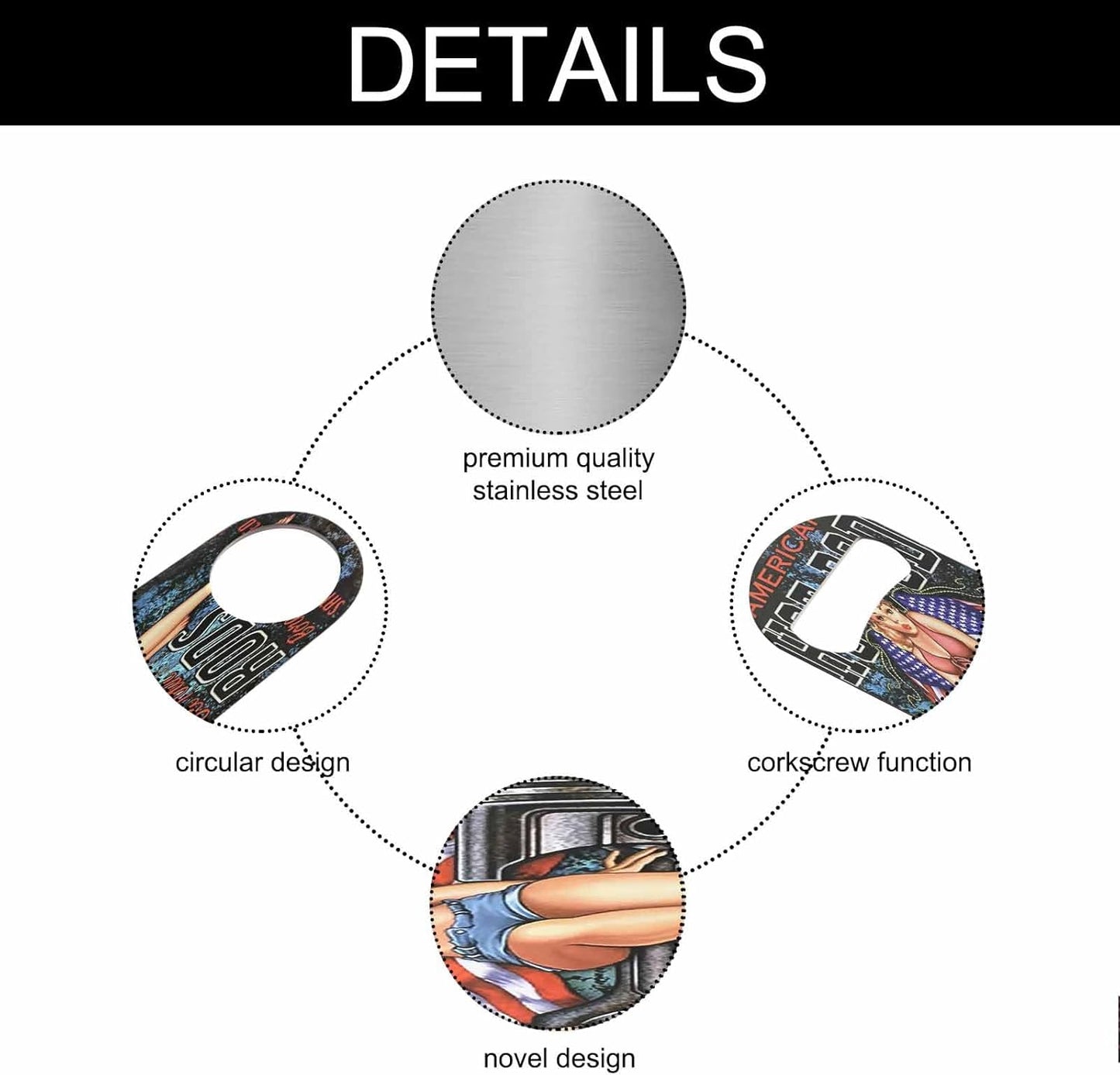 Hot Rod Pin Up Girl Stainless Steel Bottle Opener Young Sexy Woman Sit on Rods with American Flag Flat Beer Bottle Opener Keychain for Home Kitchen Bar Restaurant Party Birthday Gift