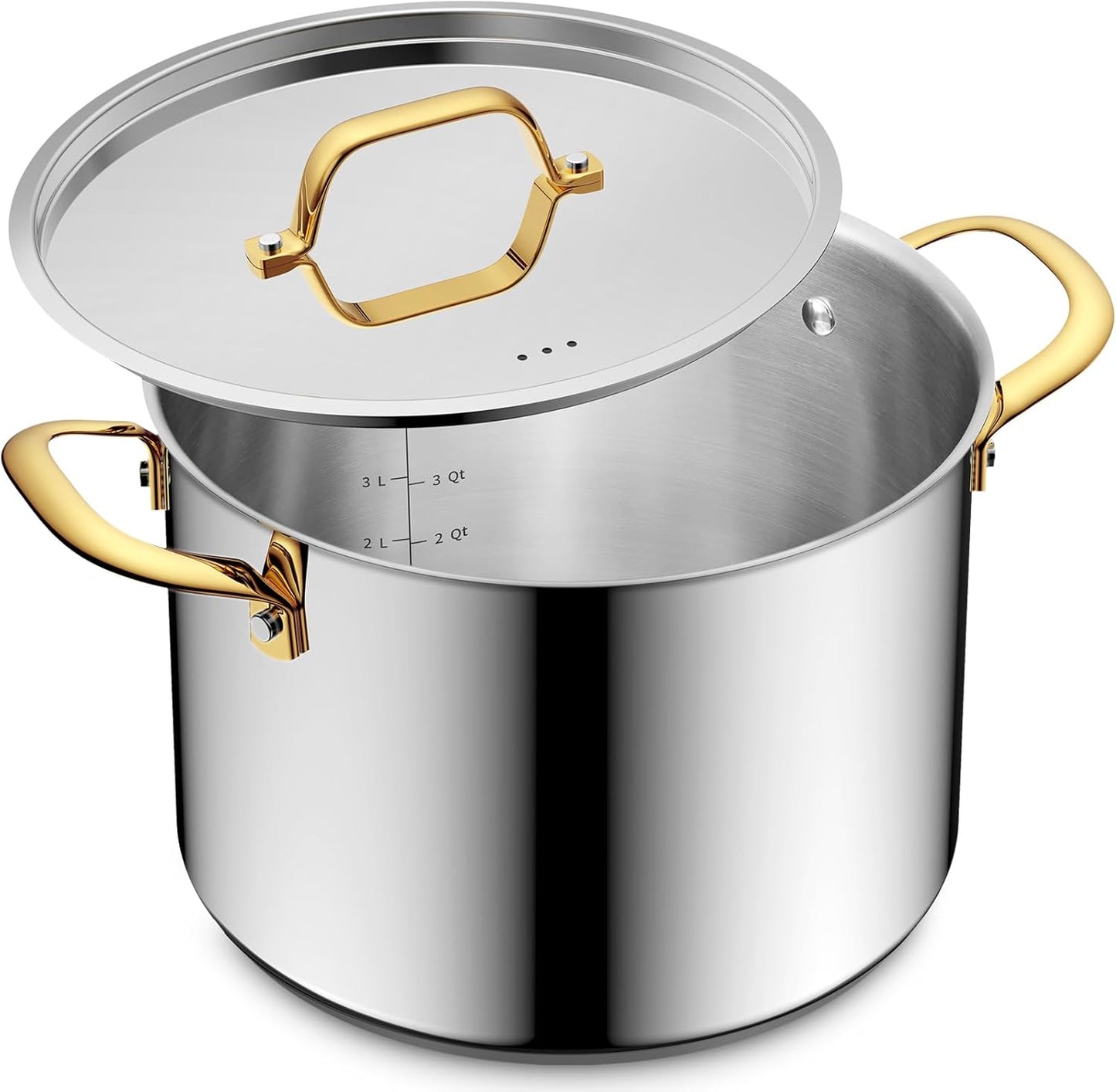 BEZIA 12 Quart Stainless Steel Stockpot with Lid, Induction Compatible Large Cooking Pots, Triple-Layer Bottom for Even Heat, Pasta & Soup Pot for Canning, Stews, and Bulk Cooking, Dishwasher Safe