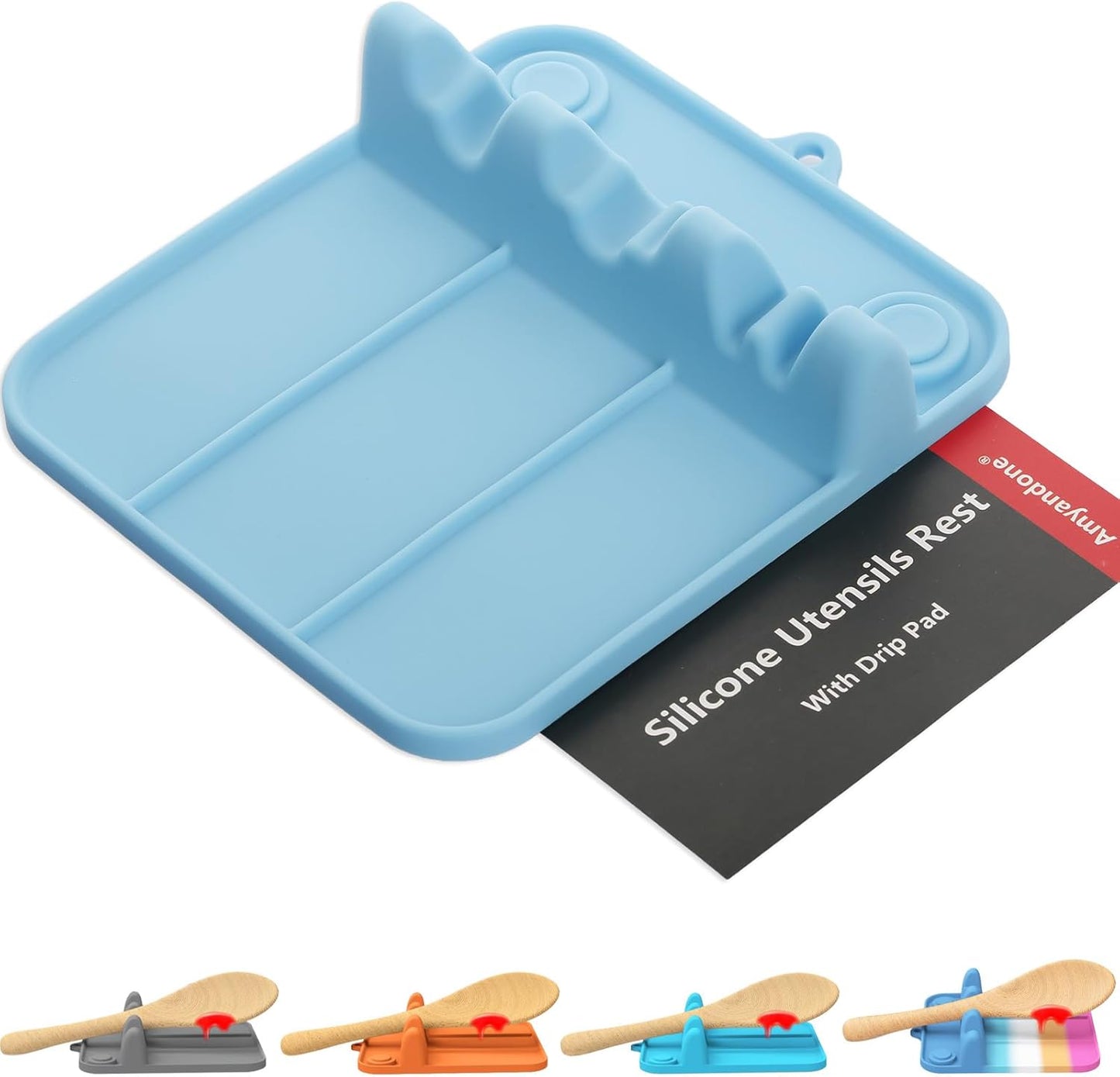 Spoon Rest, Silicone Spoon Holder for Stove Top with Drip Pad Suitable for Multiple Kitchen Gadgets, 3-Groove Upgraded Utensil Rest for Kitchen Counter, Heat-Resistant Dishwasher Safe, Lake Blue