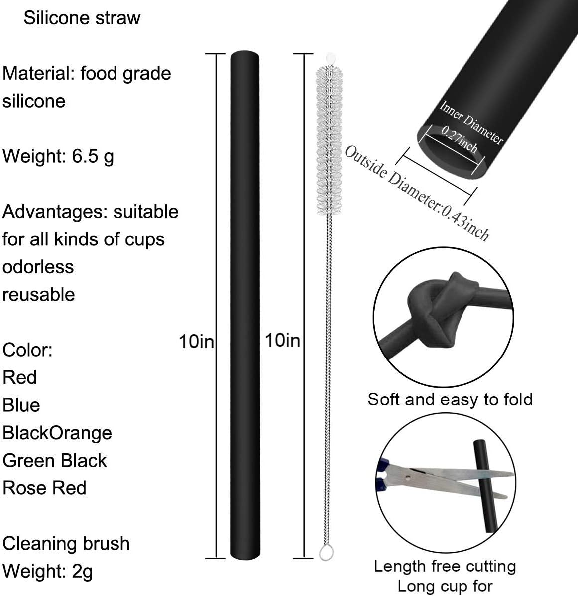 12 Pcs Eco Friendly Silicone Straws with 2 cleaning Brushes,Reusable Silicone Drinking Straws,for 30oz and 20oz Tumblers,Yeti, Ozark, (Pure Multicolor, 10 inches)