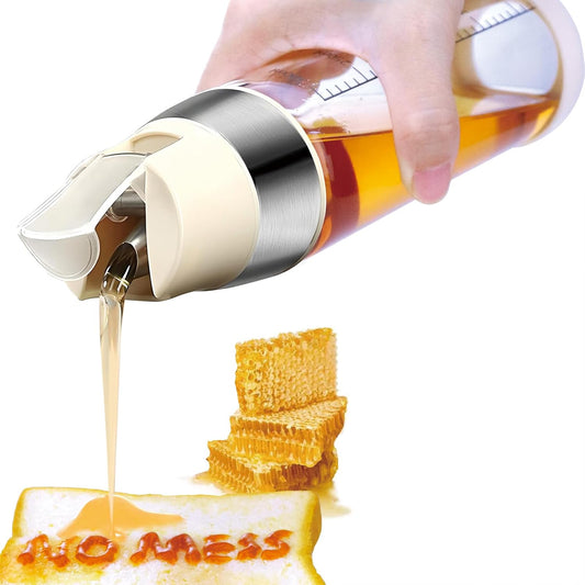 Honey Dispenser No Drip, Maple Syrup Dispenser, Olive Oil Dispensers, Glass Jar with Stand, Beautiful Honey Container, Perfect Oil Pot