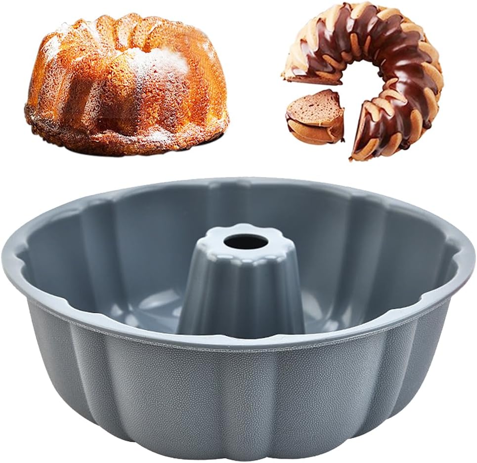 10 inch Silicone Bundt Cake Pan, Non-Stick Silicone Fluted Pans, ome Baking DIY Cake Mold for Cake, Jelly, Bread, Chocolate, Para Gelatinas (Red) (Grey, 1 Pack)