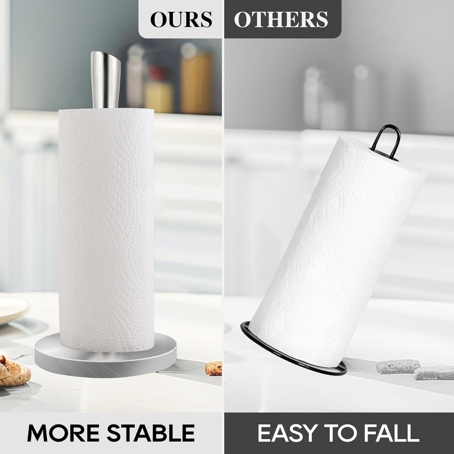 JOGREFUL Paper Towel Holder Stand, Stainless Steel Kitchen Paper Towel Countertop Stand with Streamline Body, Bathroom Organization for Family Standard Large Size Roll Paper, Sliver