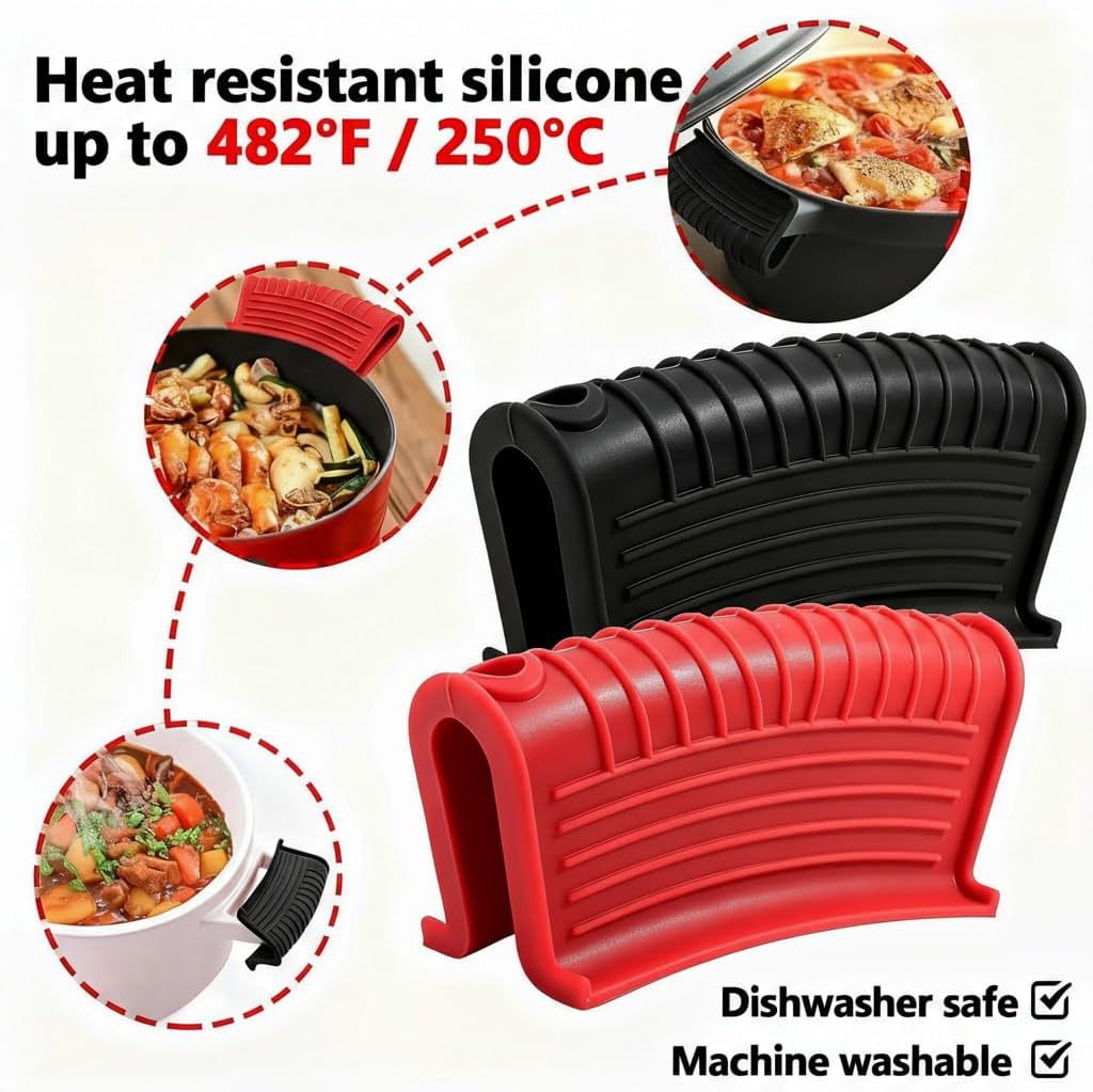 2 Pairs of Silicone Assist Handle Holder,Cast Iron Pan Skillet Handle Covers Soup POTS Pot Handle Holders,Handle Protectors Non-Slip Pot Holder Sleeve,Frying pan Casserole Oven Tray Cookware