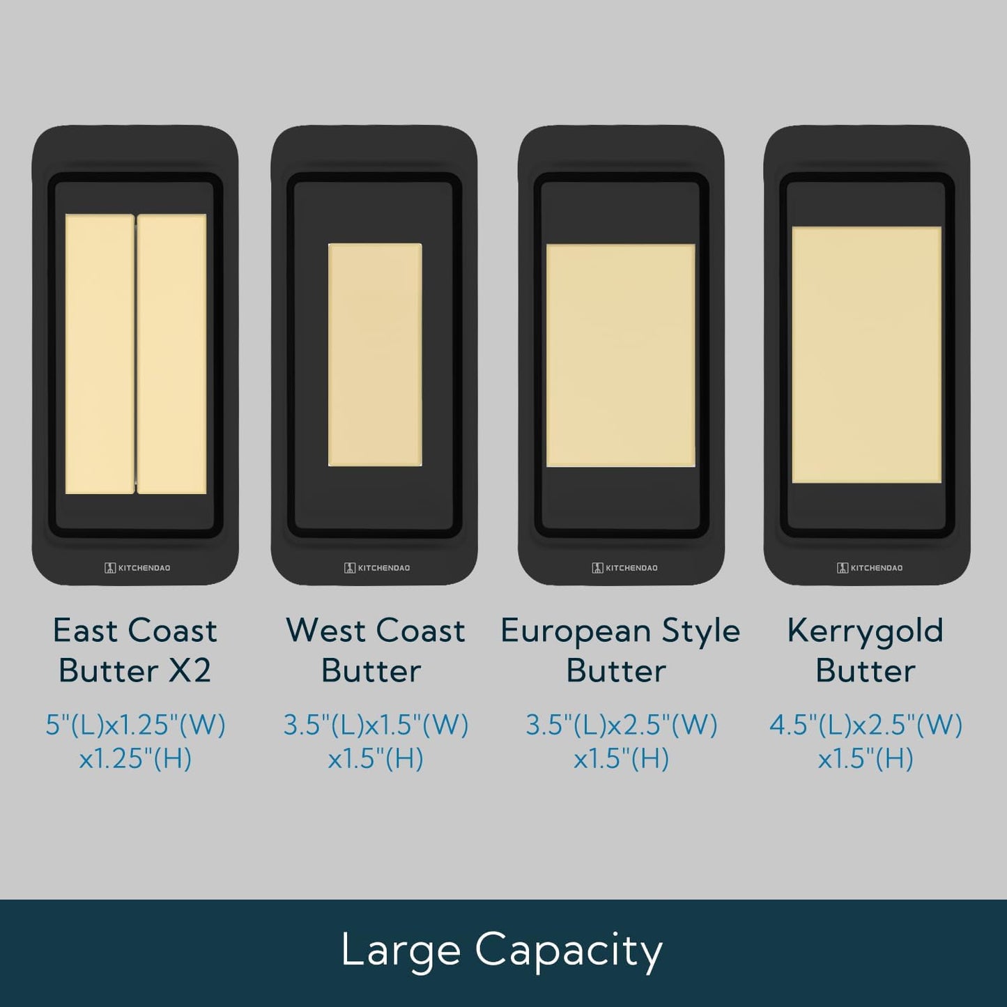 KITCHENDAO Airtight Butter Dish with Lid for Countertop and Fridge, Dishwasher Safe, BPA Free Wide Plastic Butter Keeper for 2 Sticks East Coast/West Coast/European Style/Kerrygold Butter, Black