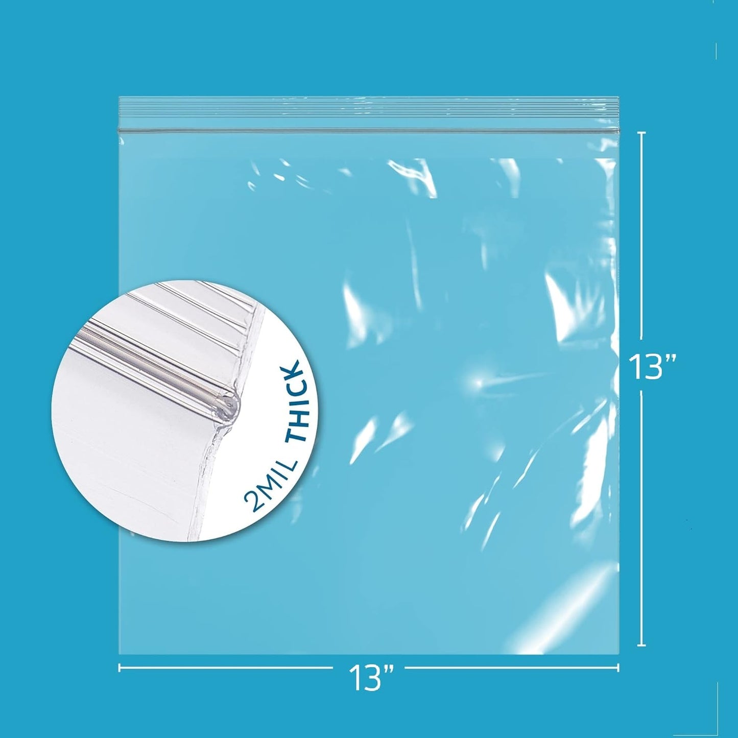 GPI - 13" x 13" Pack of 100, Clear Plastic Reclosable Zip Bags, Large Bulk 2 mil Thick Strong & Durable Poly Baggies with Resealable Zip Top Lock for Scrapbook, Travel, Storage, Packaging & Shipping.