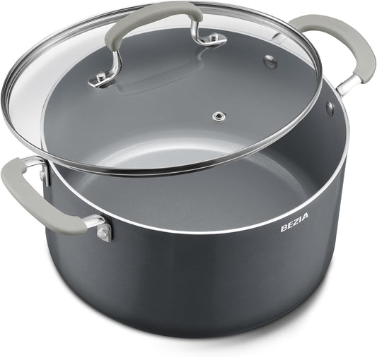 12 Quart Pot with Lid, BEZIA Ceramic Nonstick Stock Pot with Lid, Induction Ready, Large Cooking Pot with Silicone Handle, Compatible with All Cooktops, Dishwasher Safe