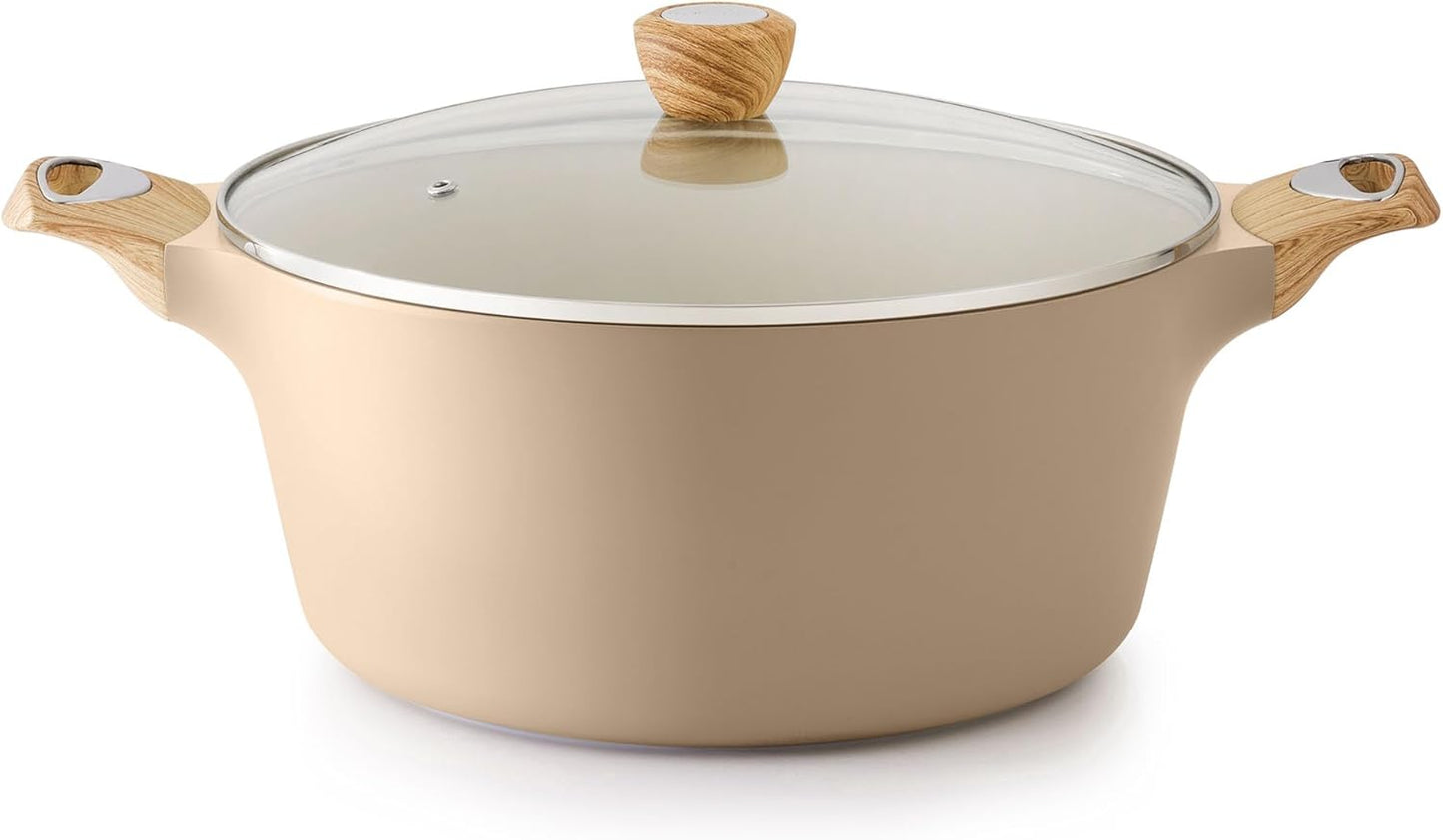 SENSARTE Ceramic Nonstick Stock Pot with Lid, 2.6/4.5/6.6/8.5 QT Soup Pot Casserole Pot, Non-toxic Healthy Pasta Pot, Large Cooking Pot Stew Pot, Induction Compatible, PFOA PFAS PTFE Free, Taupe