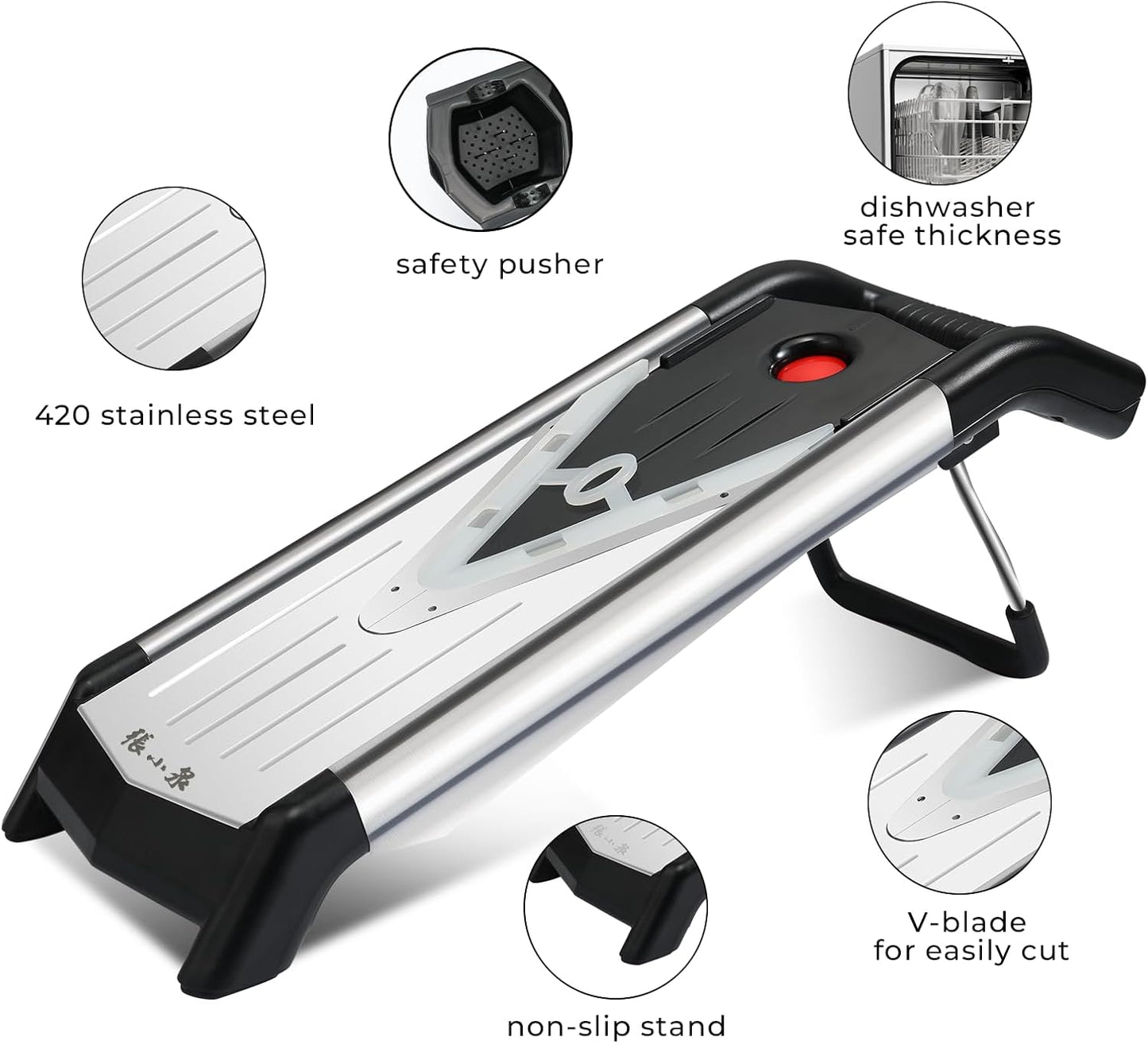 ZHANG XIAO QUAN SINCE 1628 Mandoline Slicer for Kitchen, Vegetable Chopper Stainless Steel Food Slicer Veggie Slicer Onion French Fry Cutter Potato Julienne, 5 Blades, Kitchen Utensils