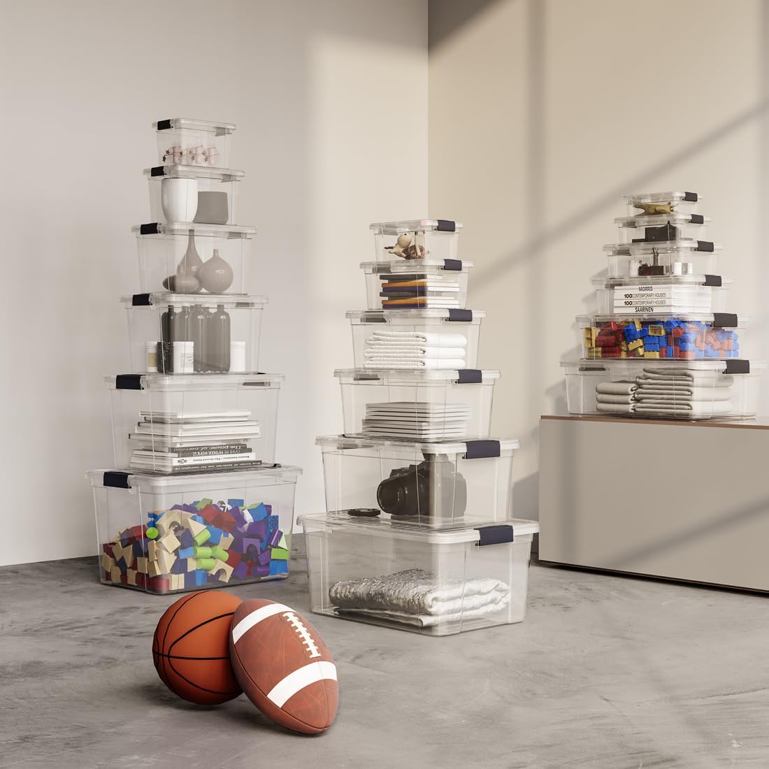 Superio Clear Storage Boxes with Lids, 2 Quart Plastic Container Bins for Organizing, Stackable Crates, BPA Free, Non Toxic, Odor Free, Organizers for Home, Office, School, and Dorm