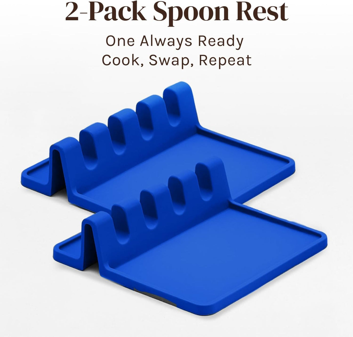Silicone Spoon Rest for Stove Top with Drip Pad (Two Pack) - Heat Resistant BPA Free Utensil Rest & Spoon Holder for Kitchen Counter - Grill Utensil Holder - Spatula Holder, Tongs, Ladle