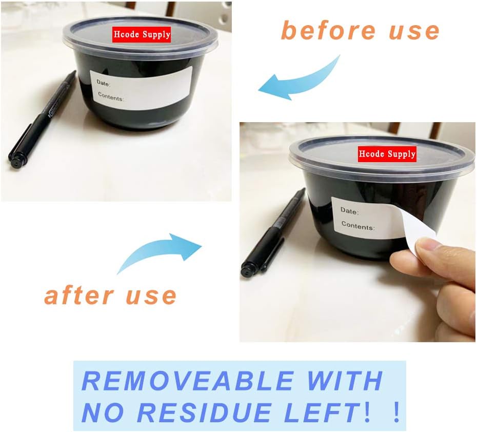Hcode 2 x 3'' Self-Adhesive Removable Freezer Food Labels- Easy Clean Leaves No Residue- Cooler Food Storage Freezer Stickers Plastic Paper Perfect for Reusable Containers 2 Roll
