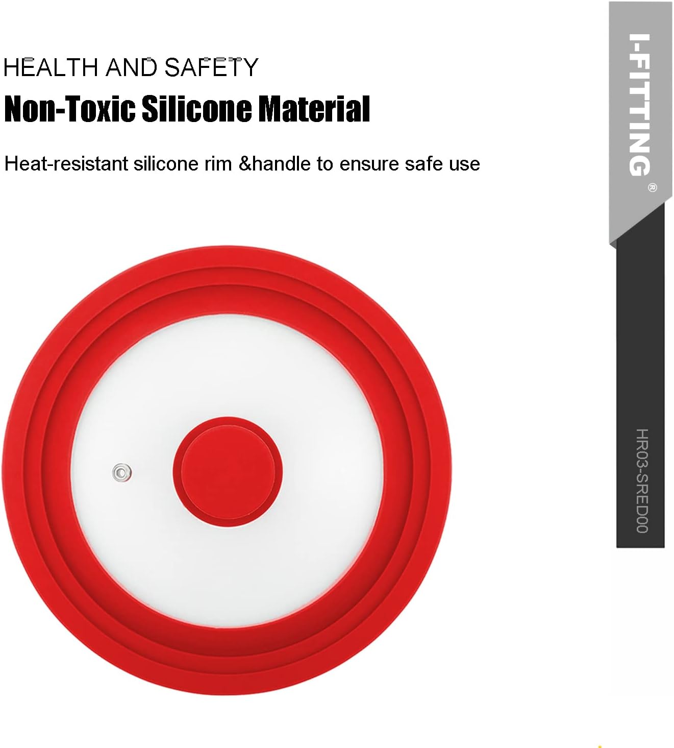 Universal Lid for Pot,Pan,Skillet Fits 6.5",7",8" Cookware Silicon lid Dishwasher Safe, Replacement Lid Vented Tempered Glass with Heat Resistant Silicone Rim By HR Huare Technology, Red,1 Pack