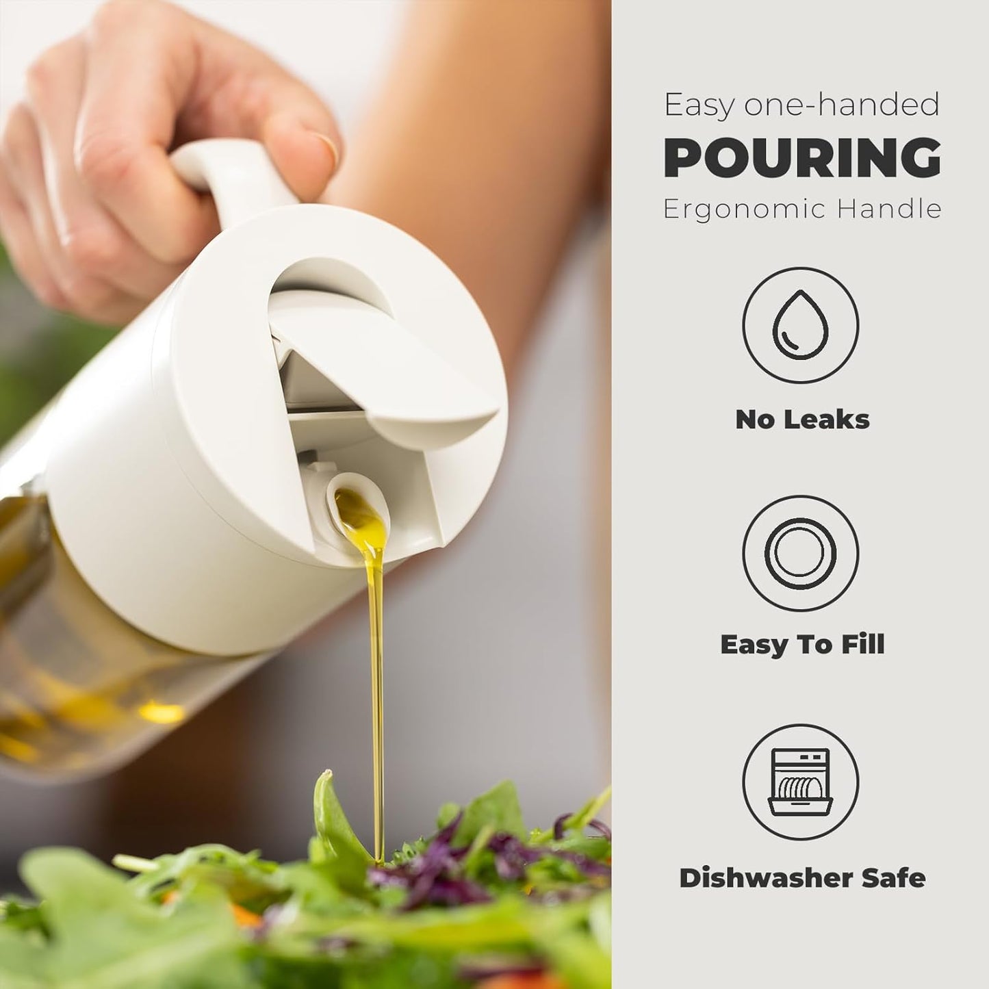 Zuutii Olive Oil Dispenser Bottle 18.6oz – Auto Flip Glass Vinegar Bottle with No-Drip Spout for Kitchen Cooking, Oil and Sauce Dispenser, Light Cream