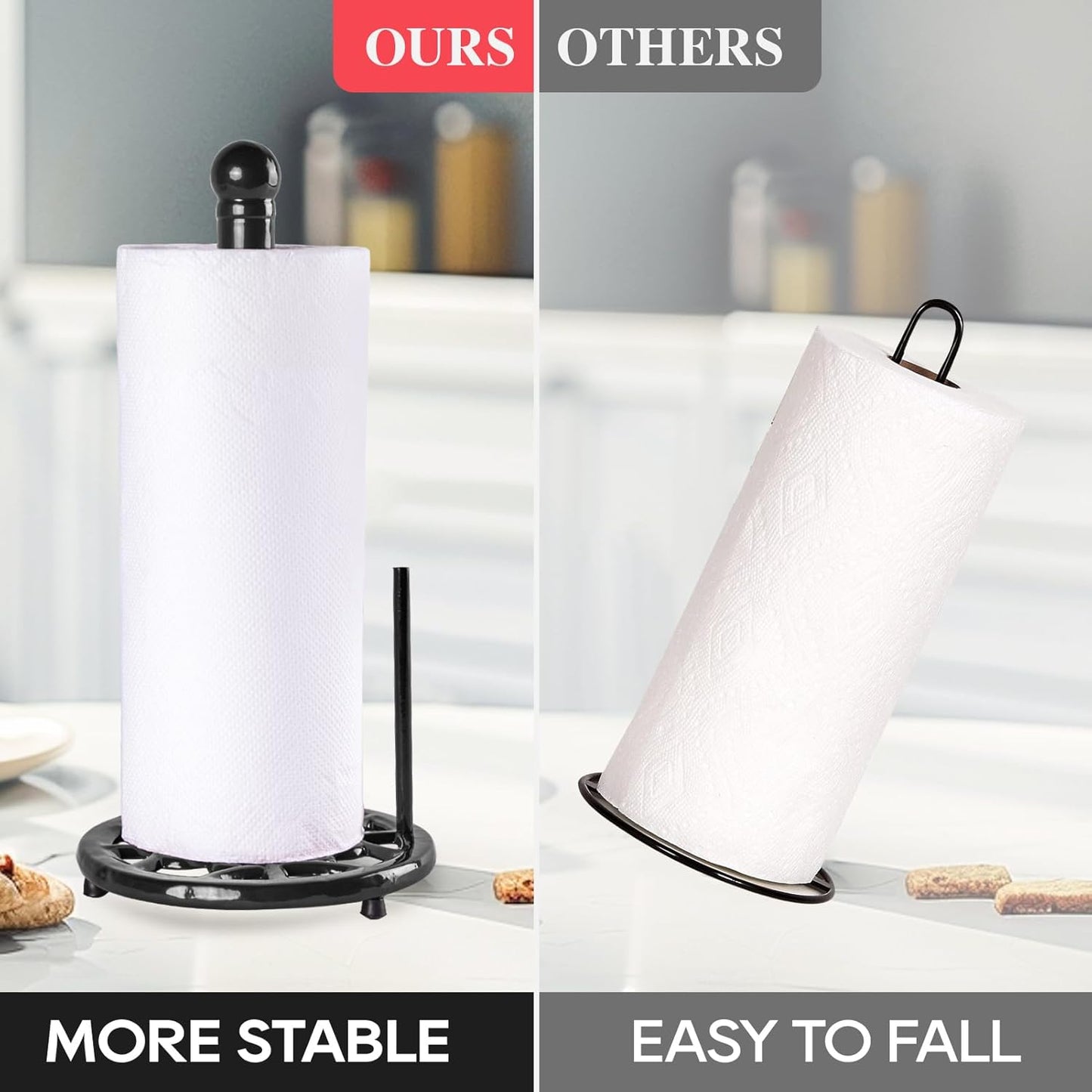 JOGREFUL Paper Towel Holder Stand, Cast Iron Kitchen Paper Towel Countertop Vintage Stand with Weighted-Base, Bathroom Organization for Family Standard Large Size Roll Paper, Classic Style, Black