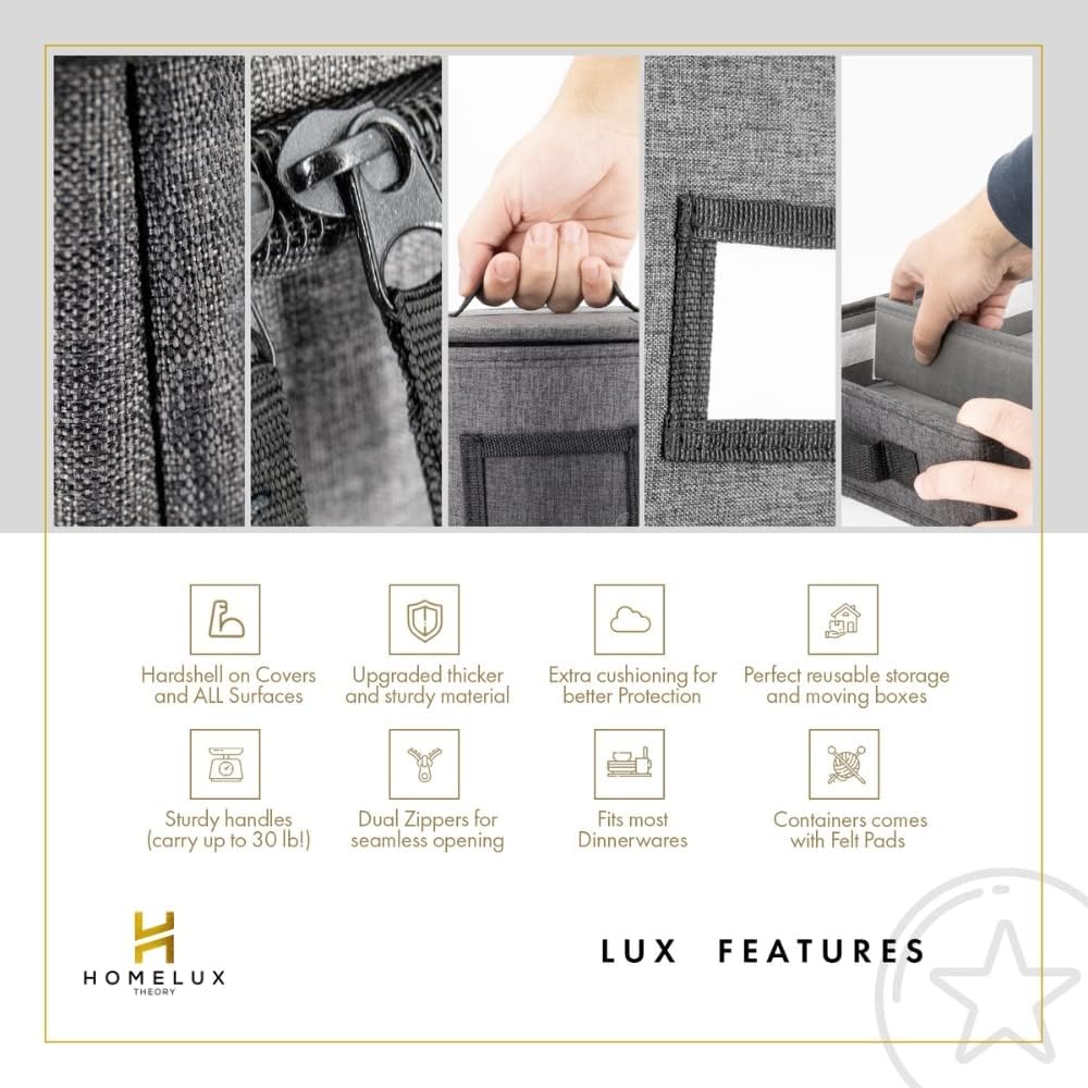 HOMELUX THEORY Hard Shell China Storage Containers for Dishes, 5pcs Flatware & Plate storage Containers, Heavy Duty Dish and Dinnerware Storage with Lid for Packing Dinner Plate, Utensil & Silverware