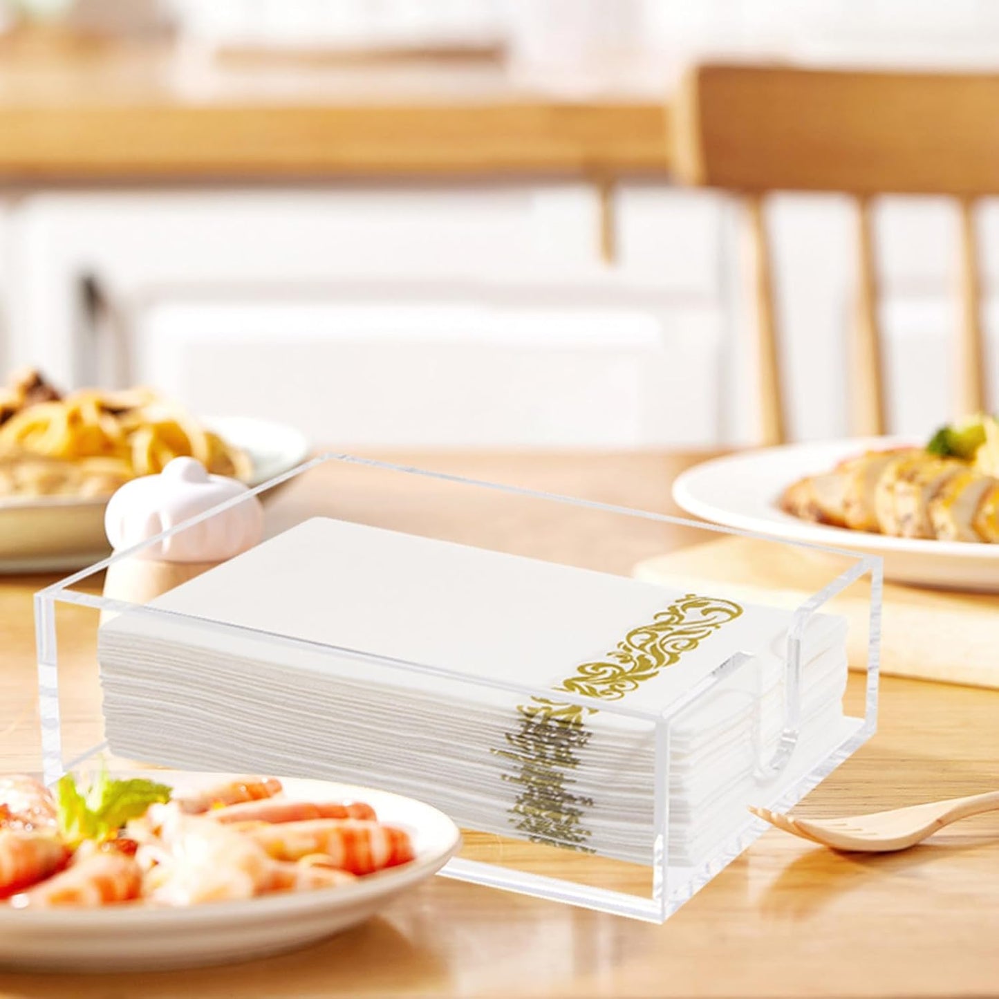 Rubtlamp 2 Pack 0.12 Thickness Clear Napkin Holder, Flat Napkin Holder,9x5.5x2.5inch Acrylic Guest Towel napkin holder, Clear Bathroom Paper Hand Towels Storage Tray For Kitchen Dinning