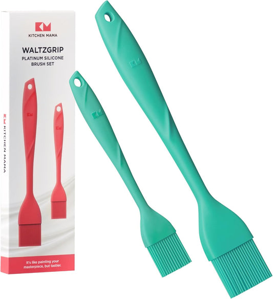 Kitchen Mama WaltzGrip Platinum Silicone Basting Pastry Brush: Set of 2 Heat-Resistant Brushes Utensils for Cooking, Baking, Grilling, Barbecue, and Spreading Oil, Butter, Egg - Dishwasher-Safe (Teal)