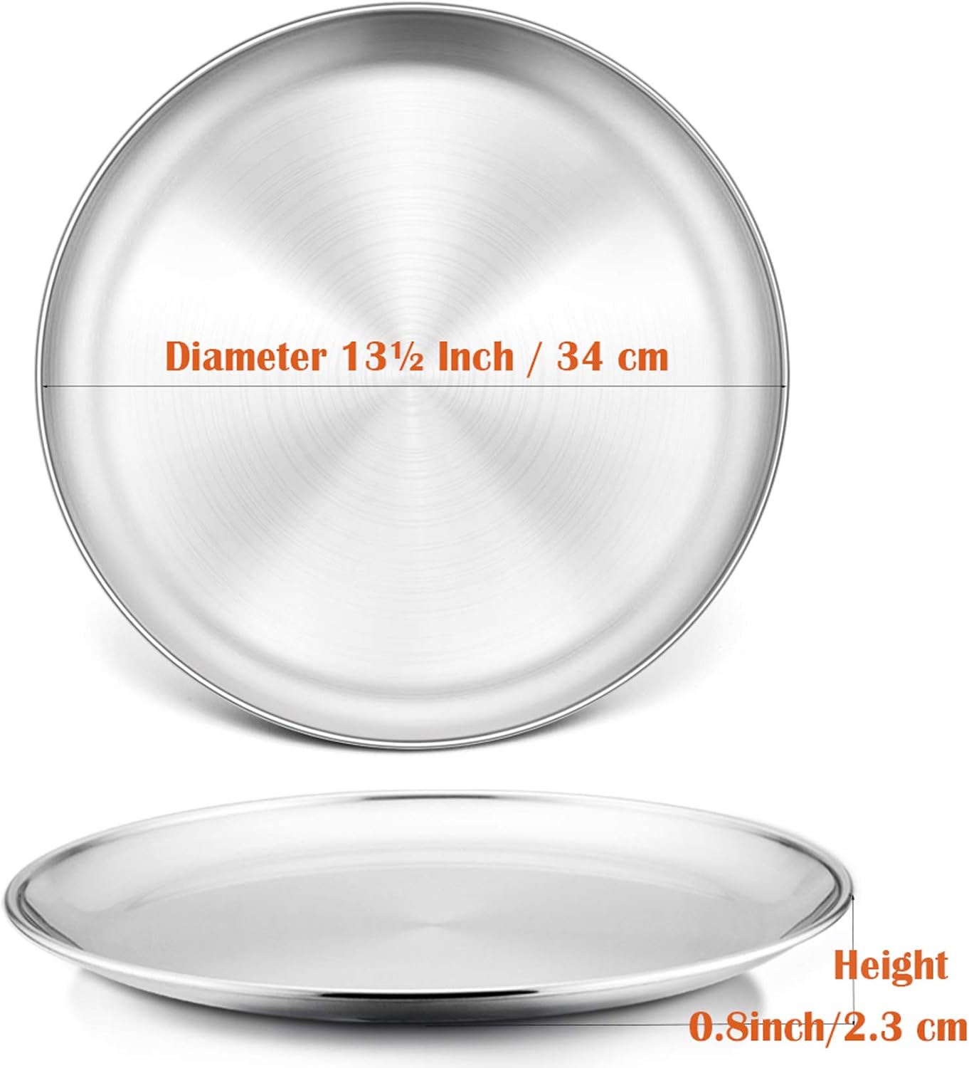 P&P CHEF 13.5 Inch Pizza Pan, 3 Pieces Stainless Steel Round Pizza Tray Dish Plate For Oven Baking Roasting, Healthy & Heavy Duty, Rust Free & Dishwasher Safe -Silver
