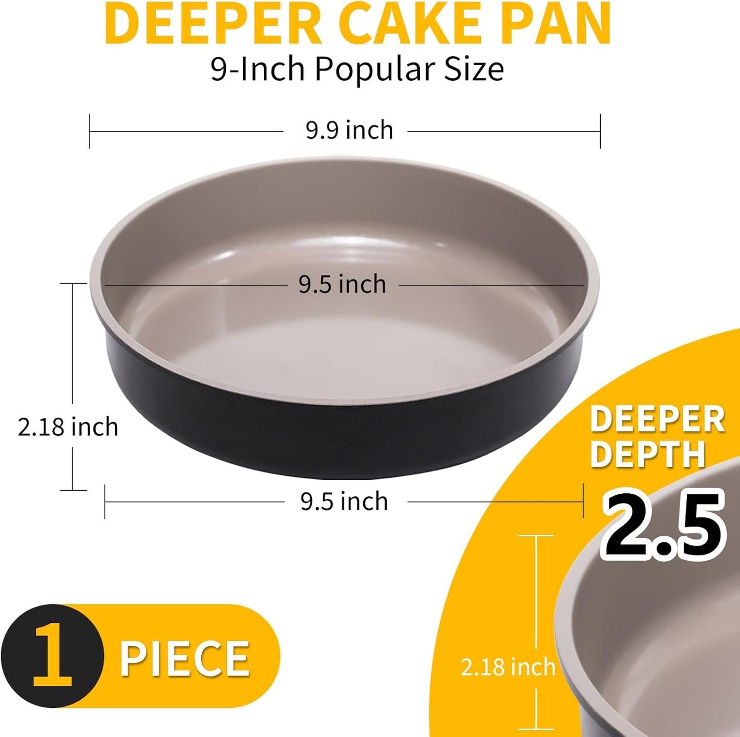 9.5 Inch Round Cake Pan,Cast Aluminum Bakeware Ceramic Nonstick for Cake Baking,Oven and Dishwasher Safe(Black)