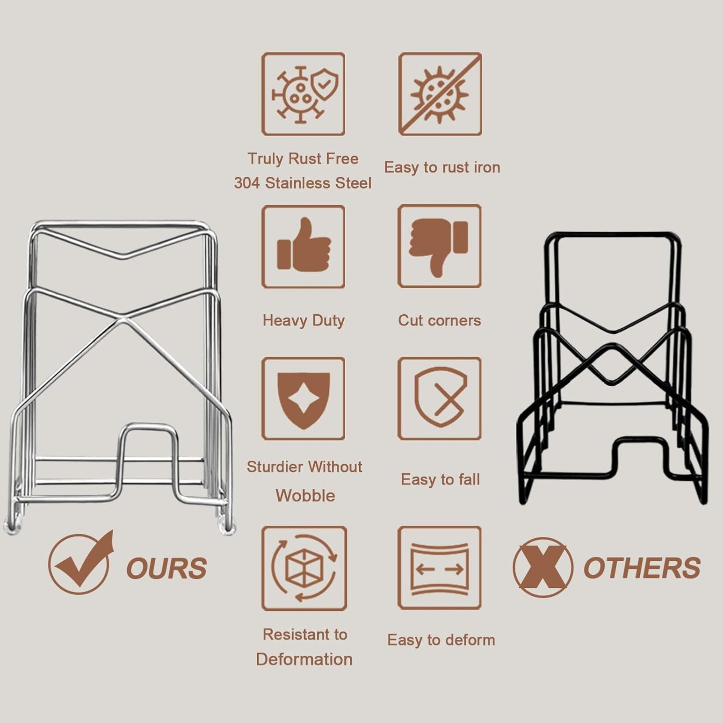2 Pack Pot Lid Organizer Cutting Board Holder Inside Cabinet 304 Stainless Steel Pots and Pan Organizer Under Cabinet Pot Cover Cookie Sheet Bakeware Serving Tray Cooling Rack Stand Kitchen Countertop